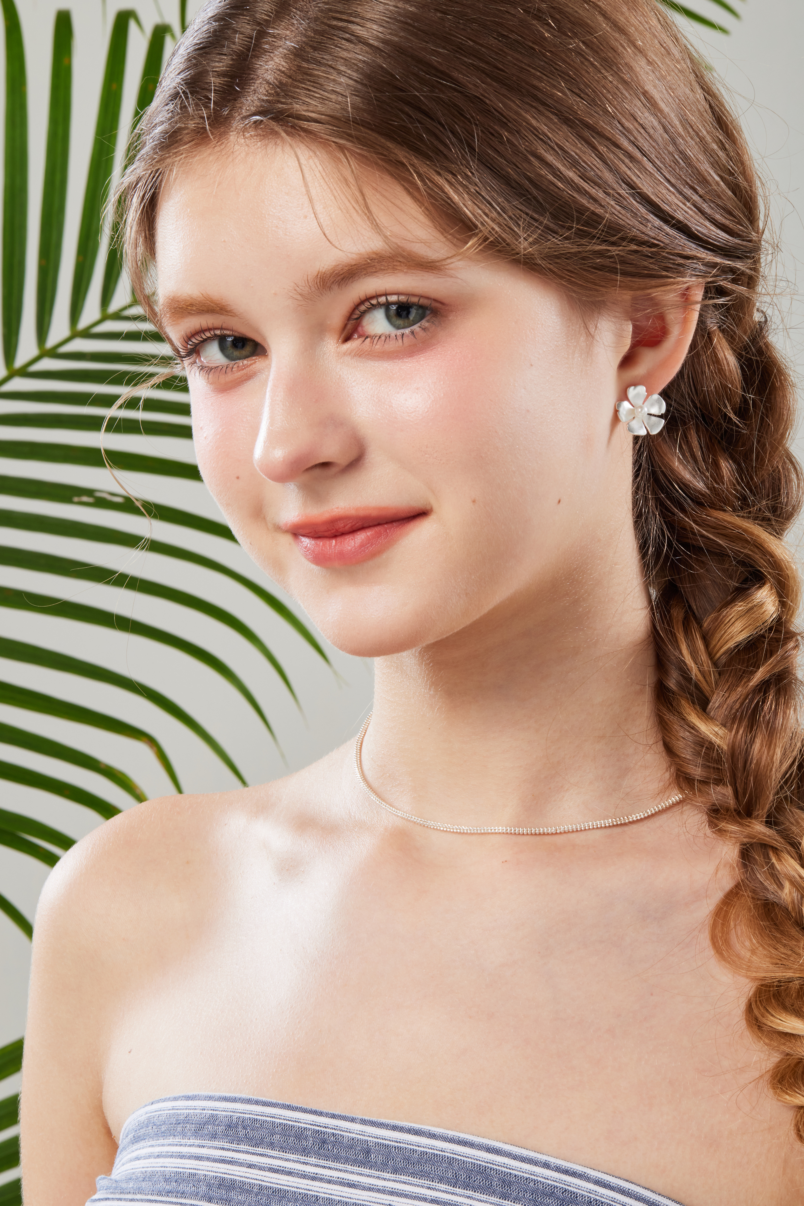 純銀珍珠小花耳環