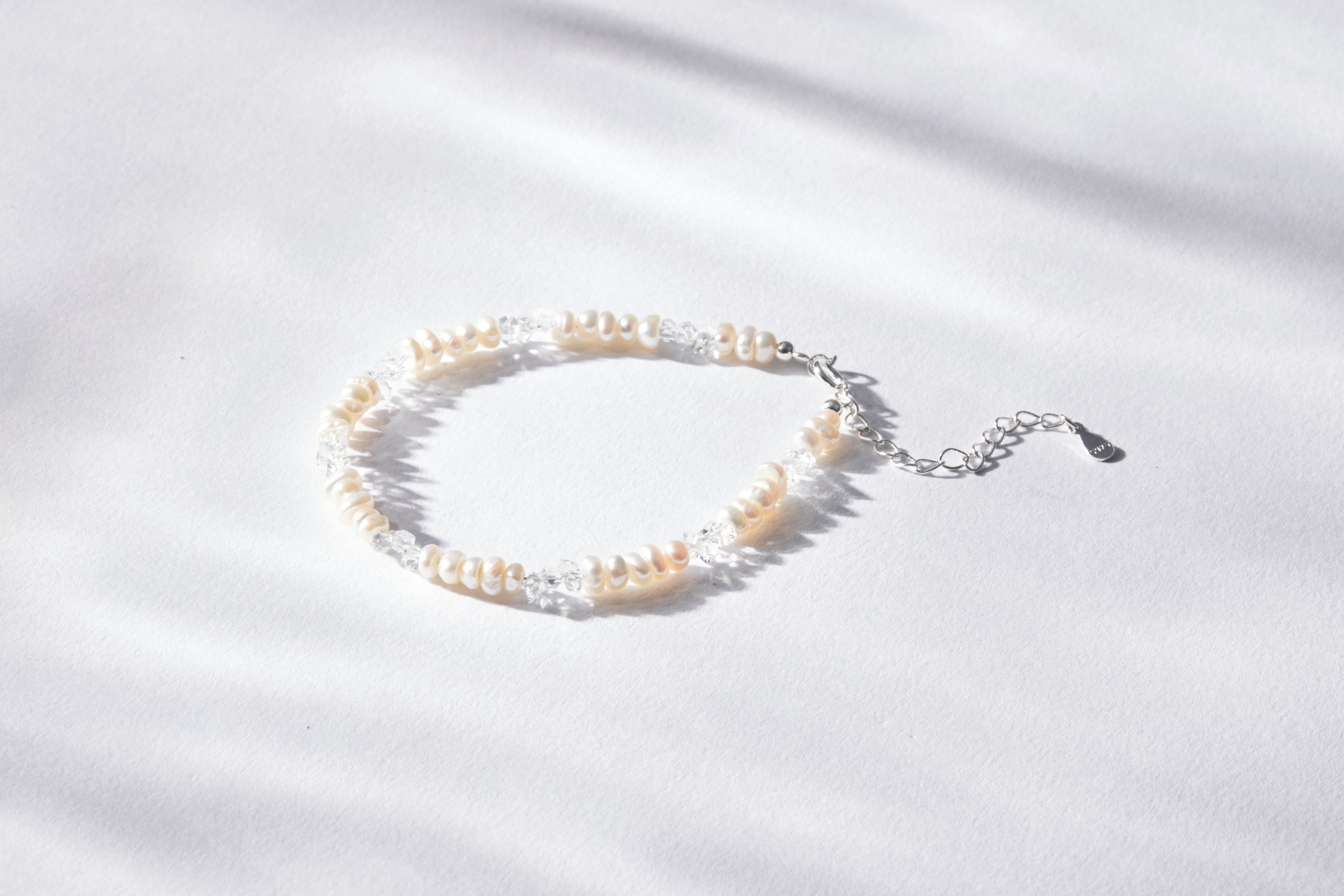 純銀白水晶淡水珍珠手鍊