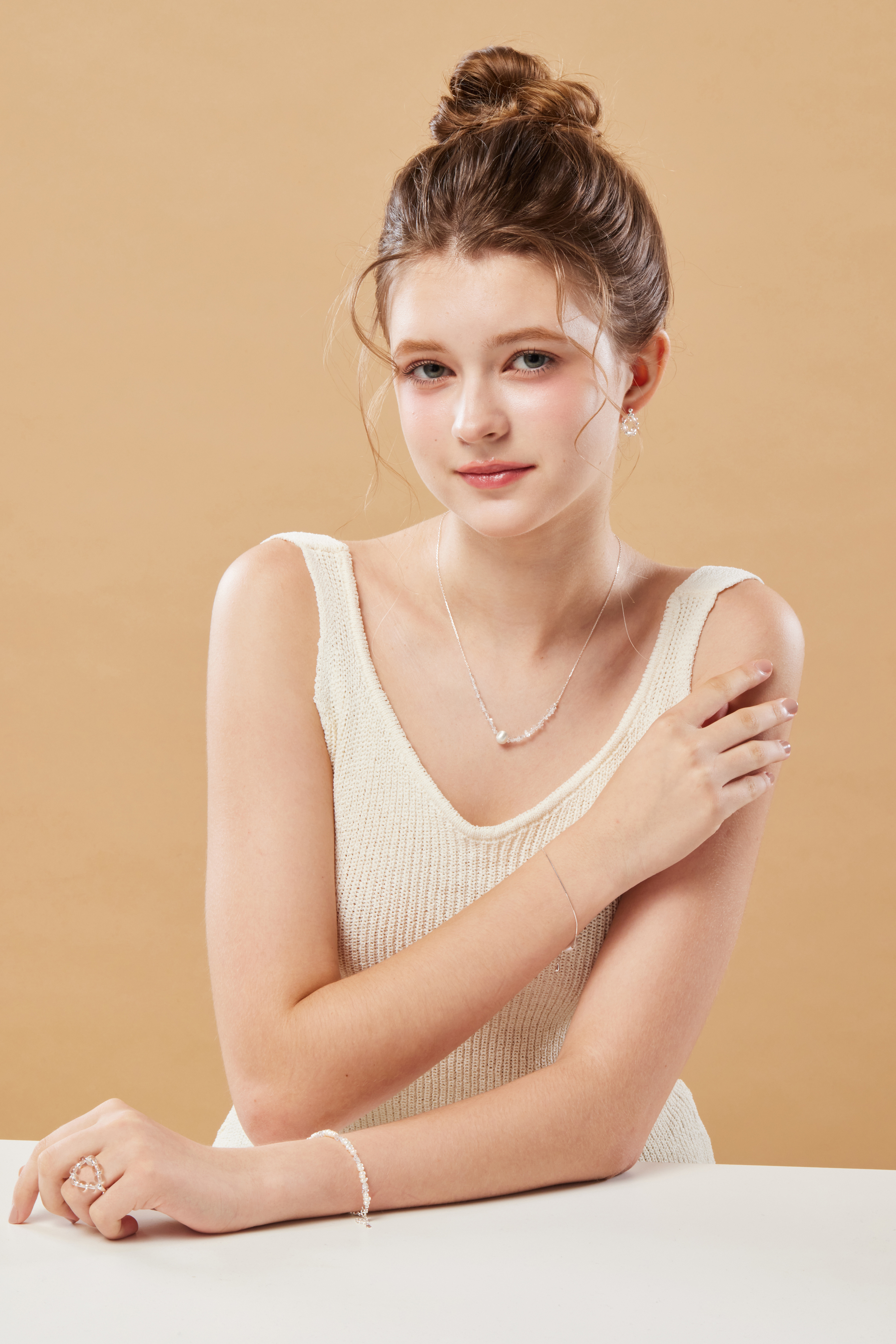 純銀白水晶淡水珍珠手鍊