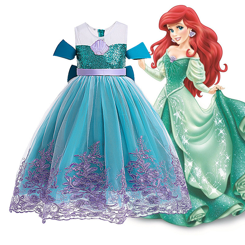 萬聖節 美人魚蕾絲裙襬公主禮服 綠色2款 100-150cm D0744