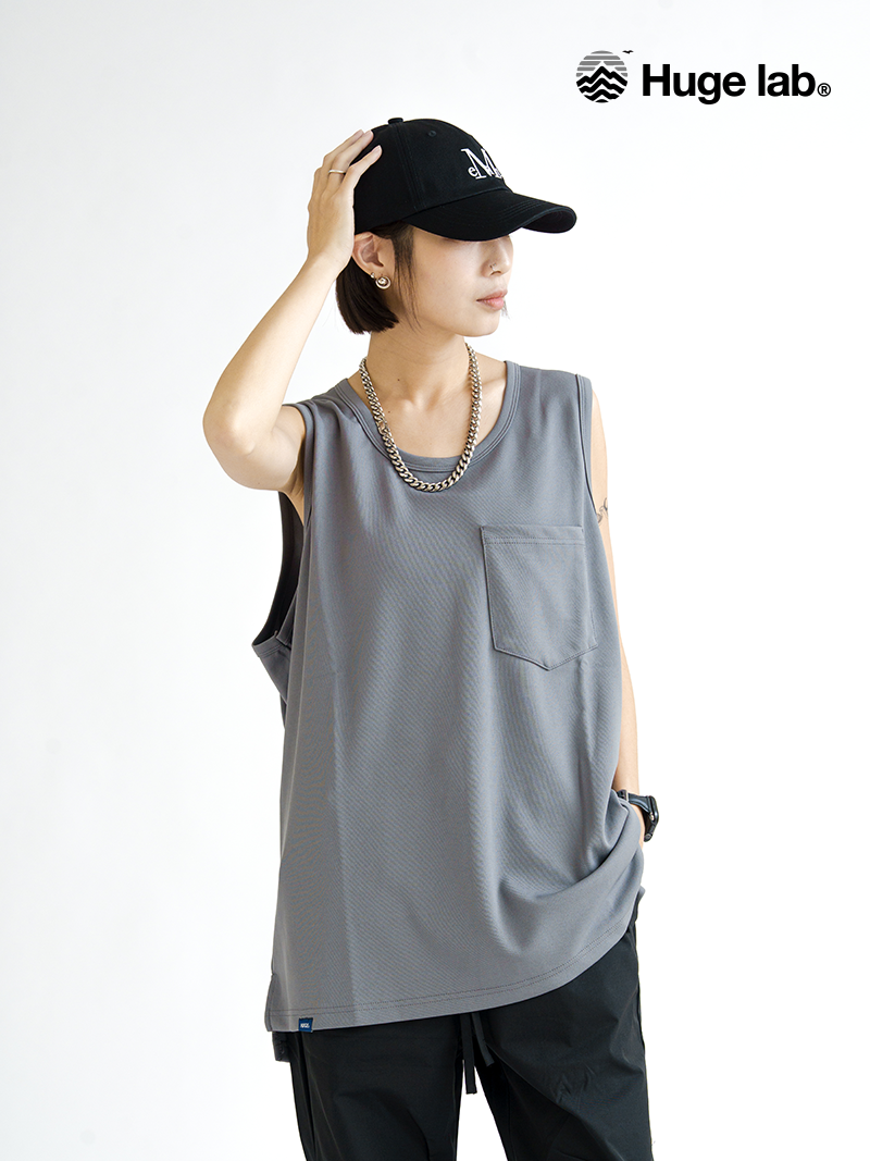 Huge Lab. 3M涼感砂前短後長口袋背心 內搭單穿
