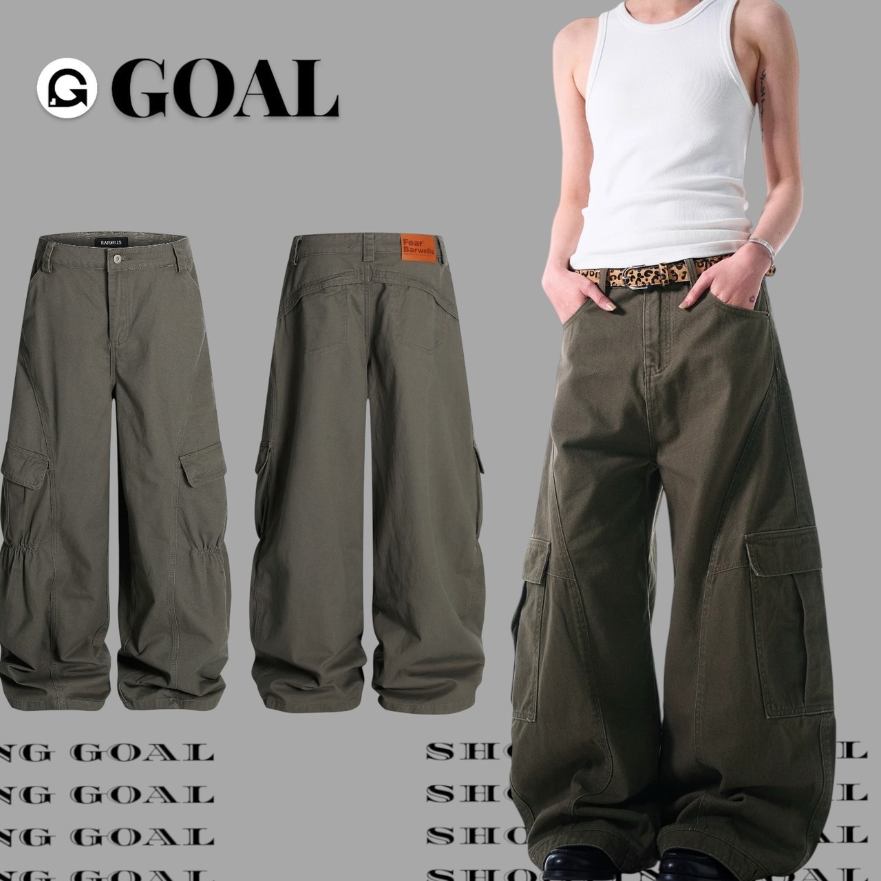 (GOAL) 美式解構做舊工裝彎刀褲  八尾 6230