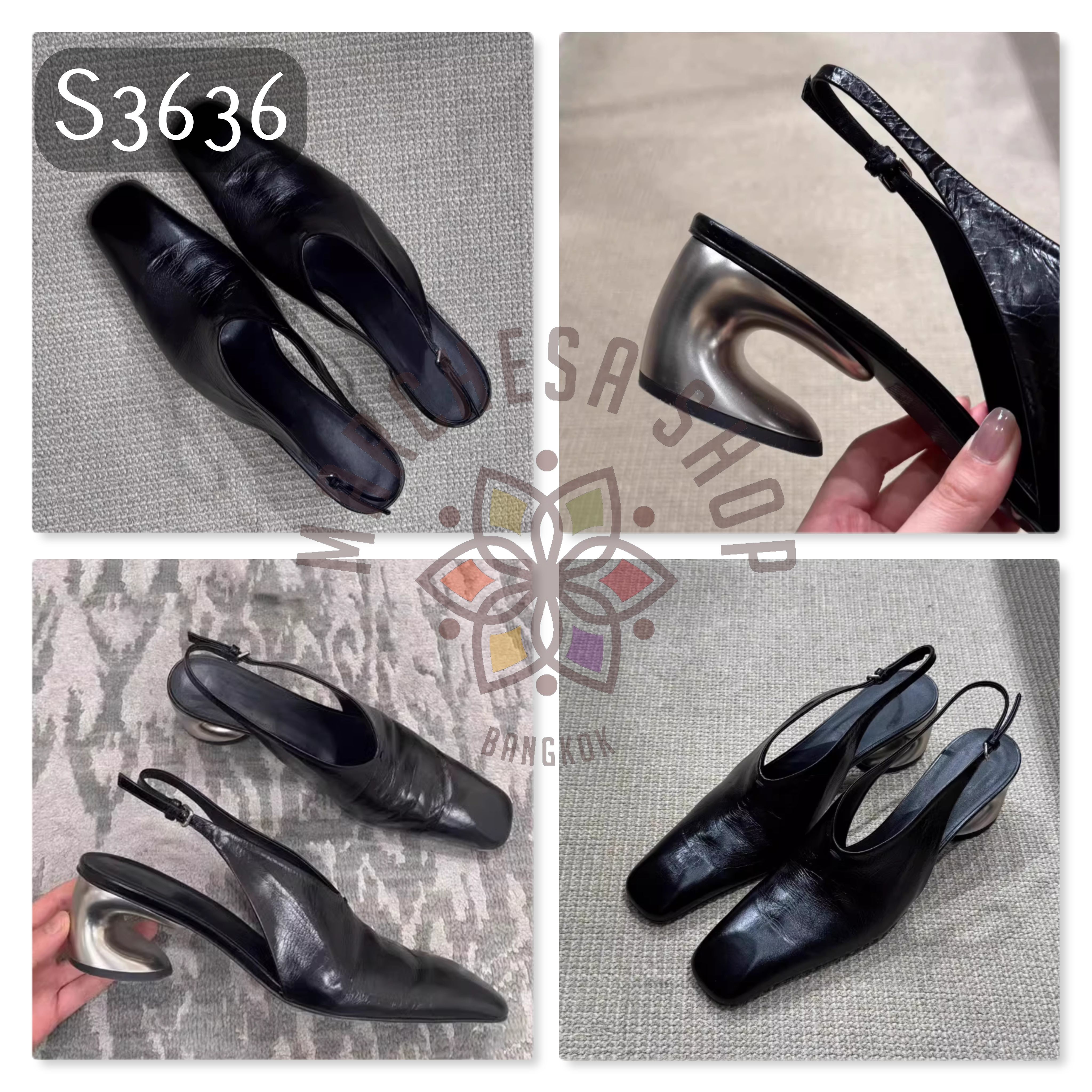 S3636 - <超前部署>全真皮頭層羊仔皮方頭特色高踭涼鞋