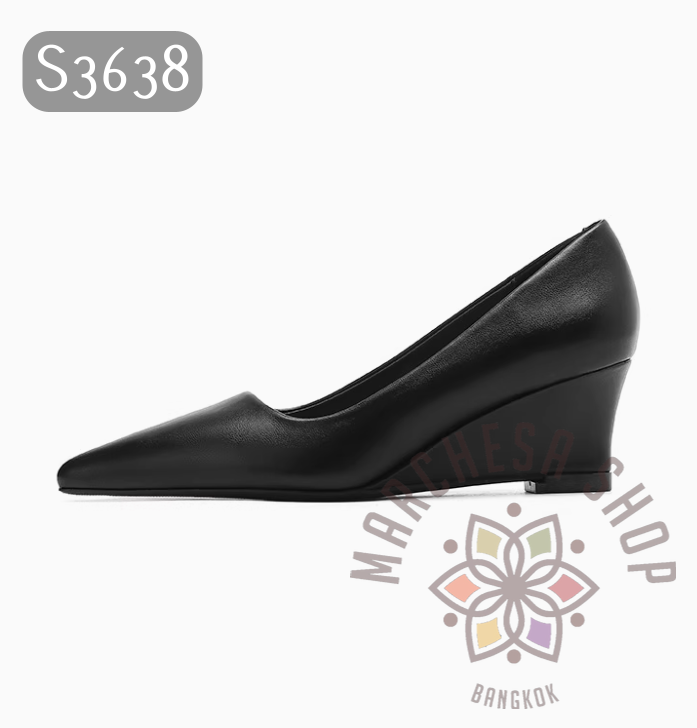 S3638 - 頭層羊皮簡約尖頭船踭高踭鞋