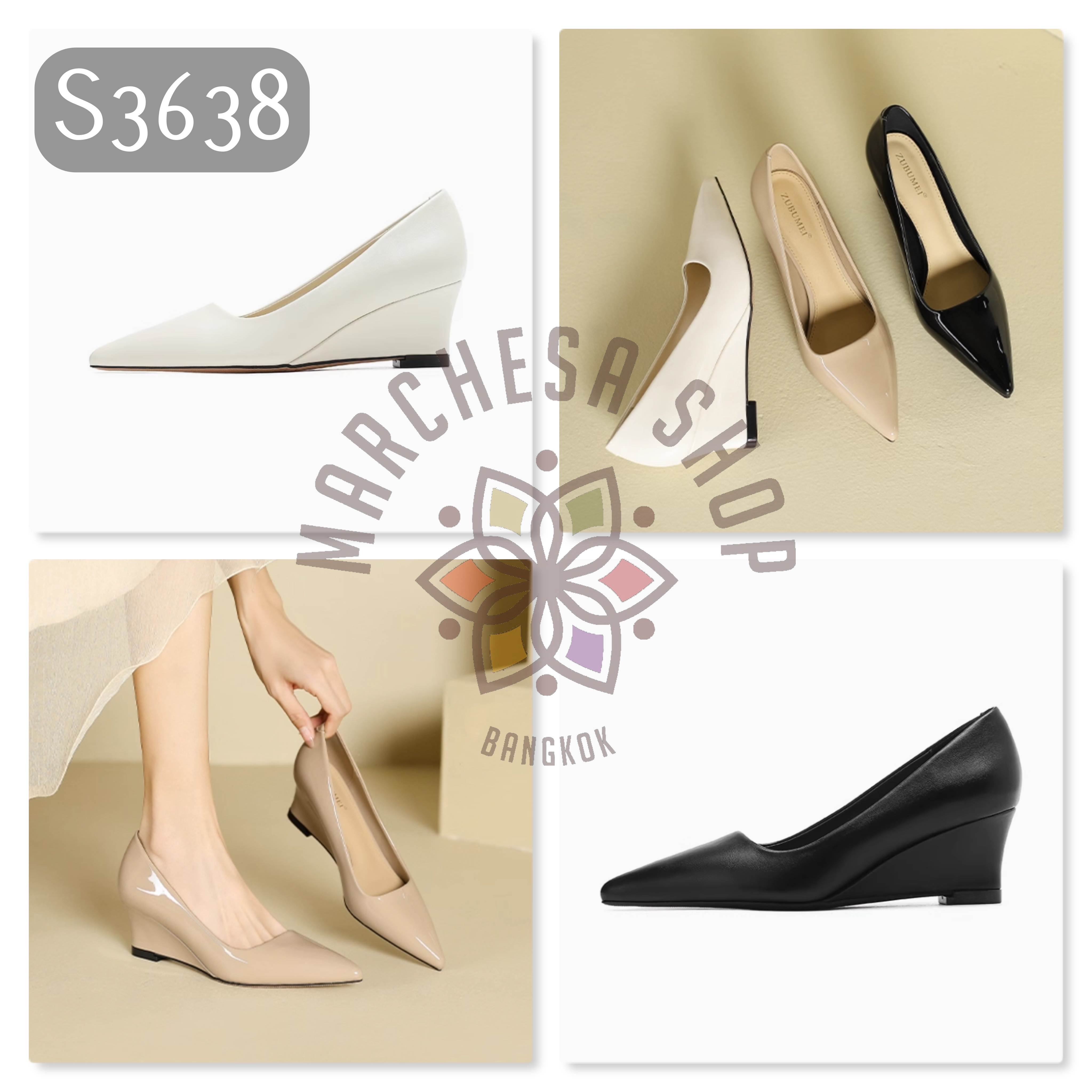 S3638 - 頭層羊皮簡約尖頭船踭高踭鞋