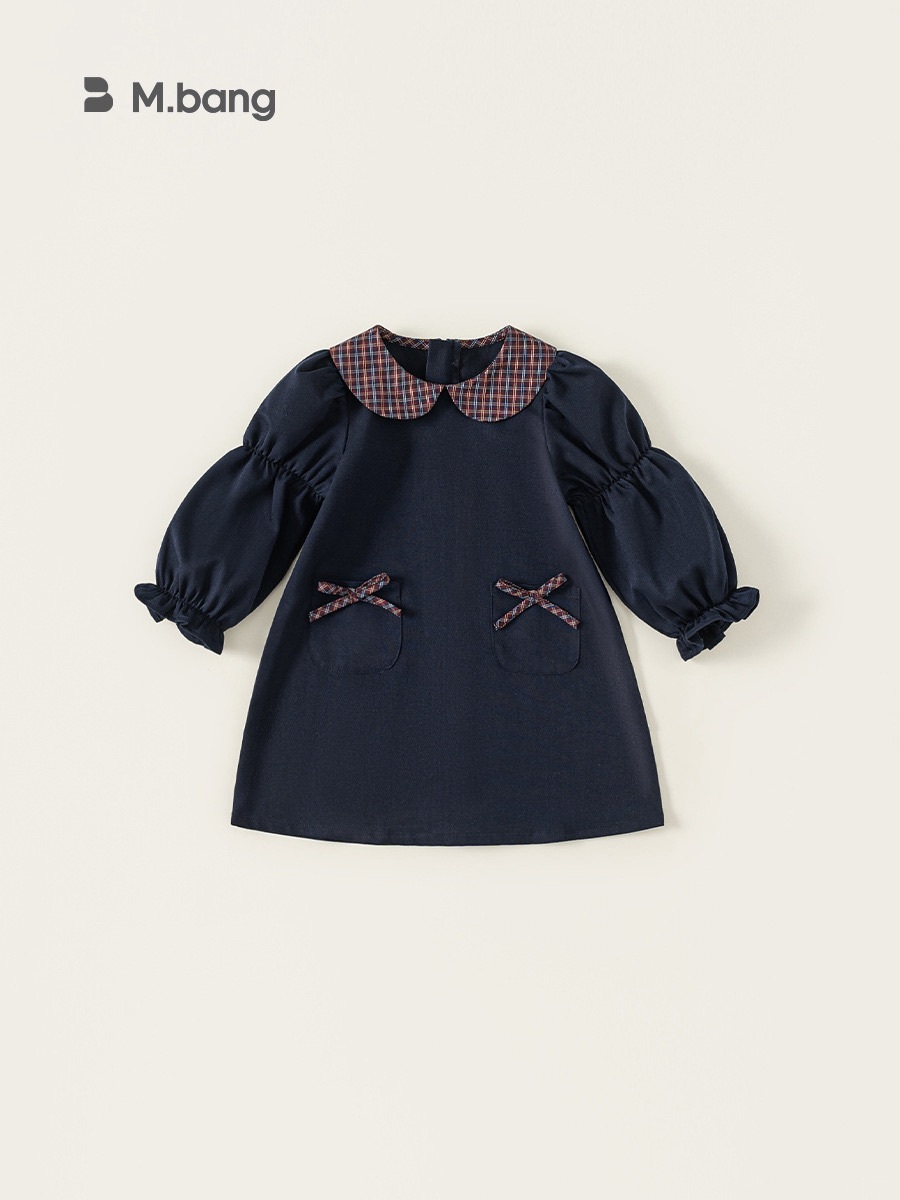 秋季泡泡格子洋裝