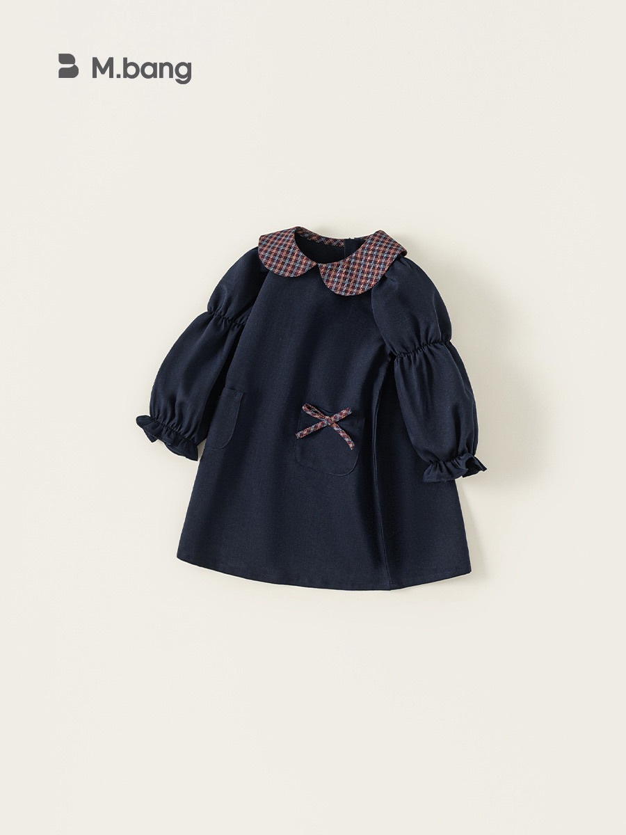 秋季泡泡格子洋裝