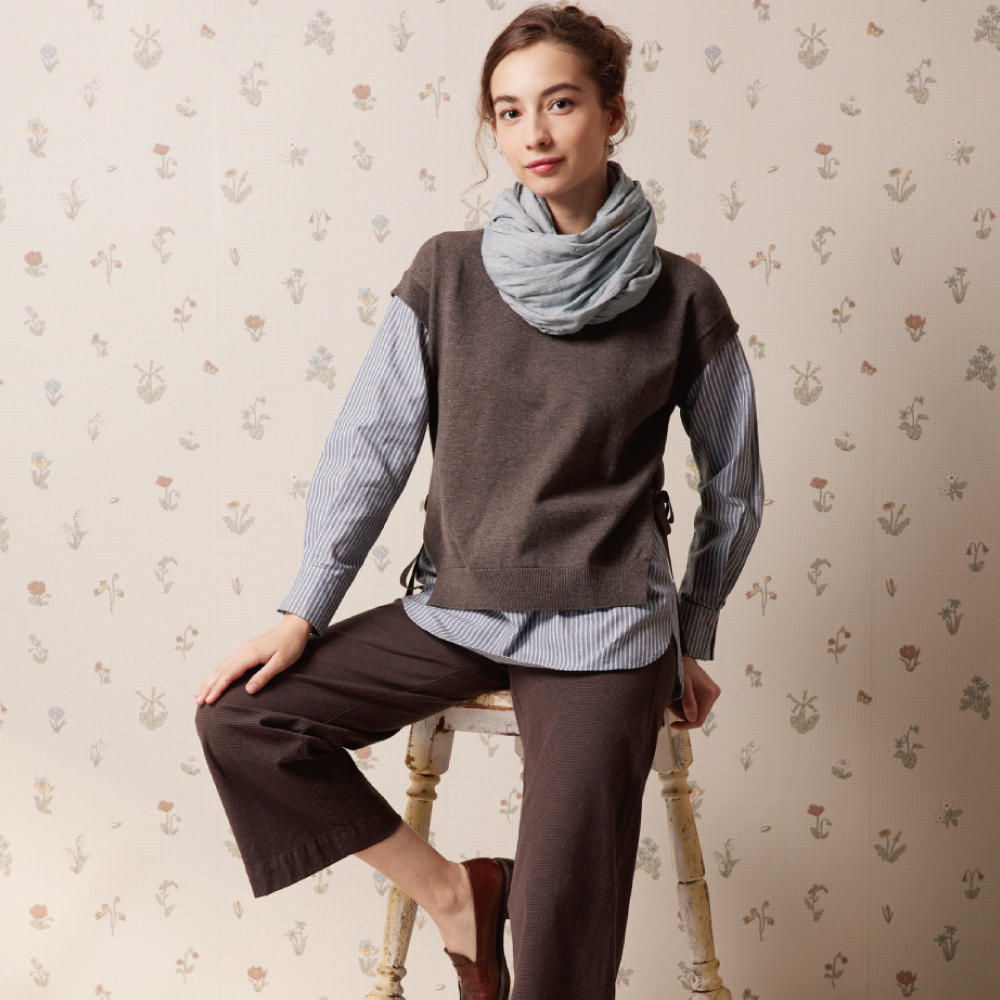 PIPPY 典雅背心假兩件襯衫式長袖上衣 灰