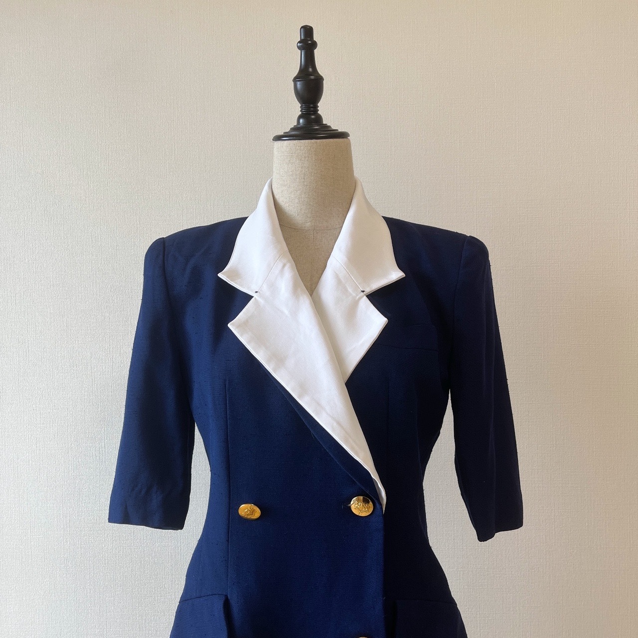 瑞士製深藍色孖襟西裝領連身裙