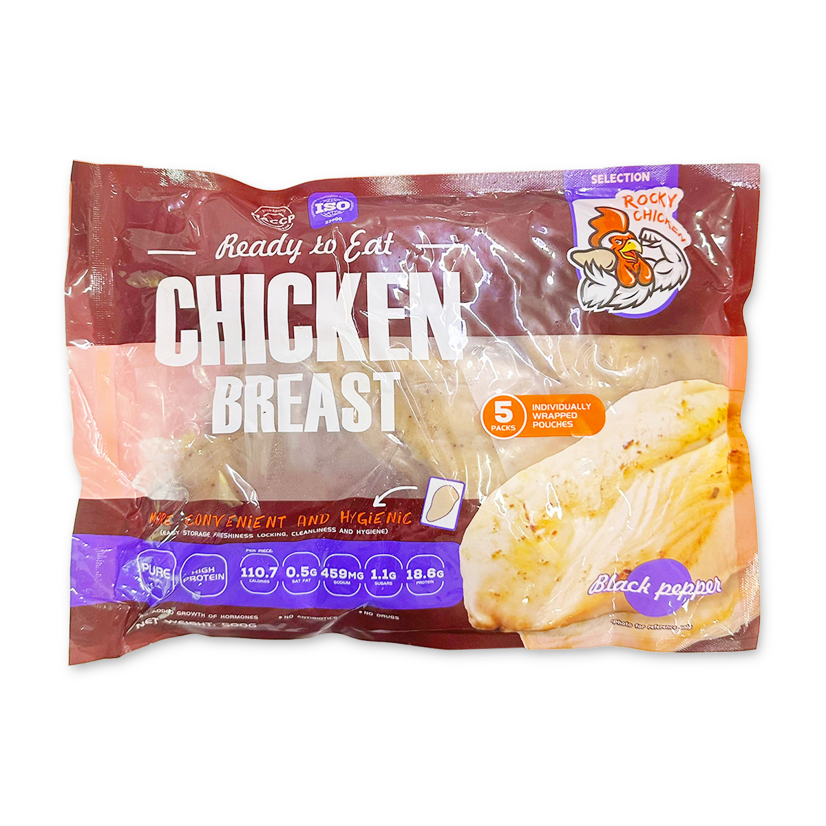 Rocky Chicken - 黑椒味慢煮即食雞胸(每袋5包,獨立包裝)│解凍即食│Juicy│無激素│無抗生素│無用藥│雞肉(急凍-18°C)