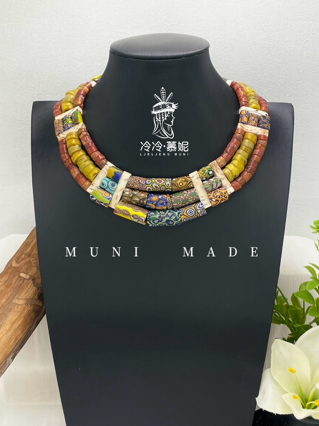 M-No.71貿易古珠三排頸鍊35cm