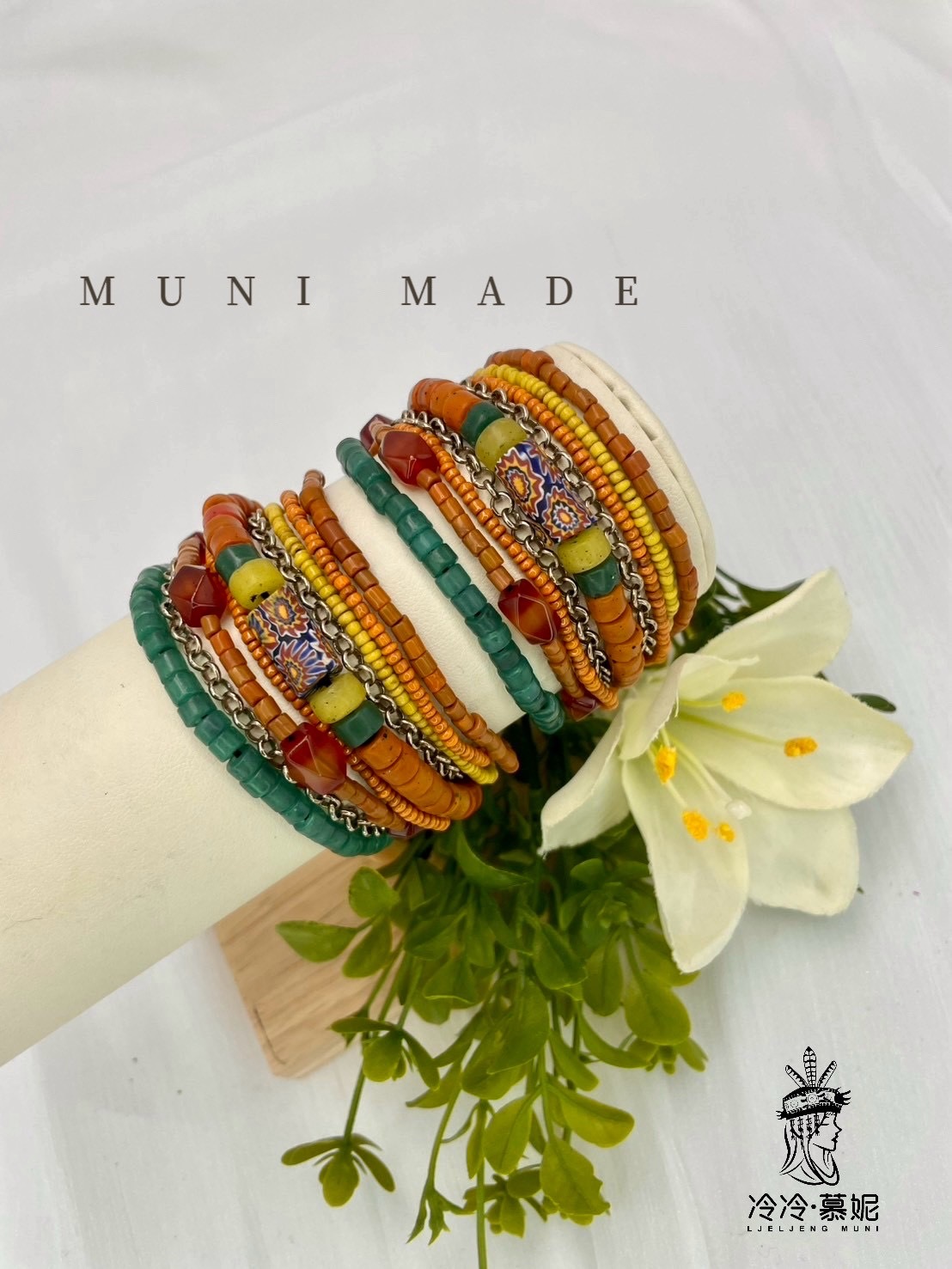 M-No.100貿易老珠七條式手鍊15cm