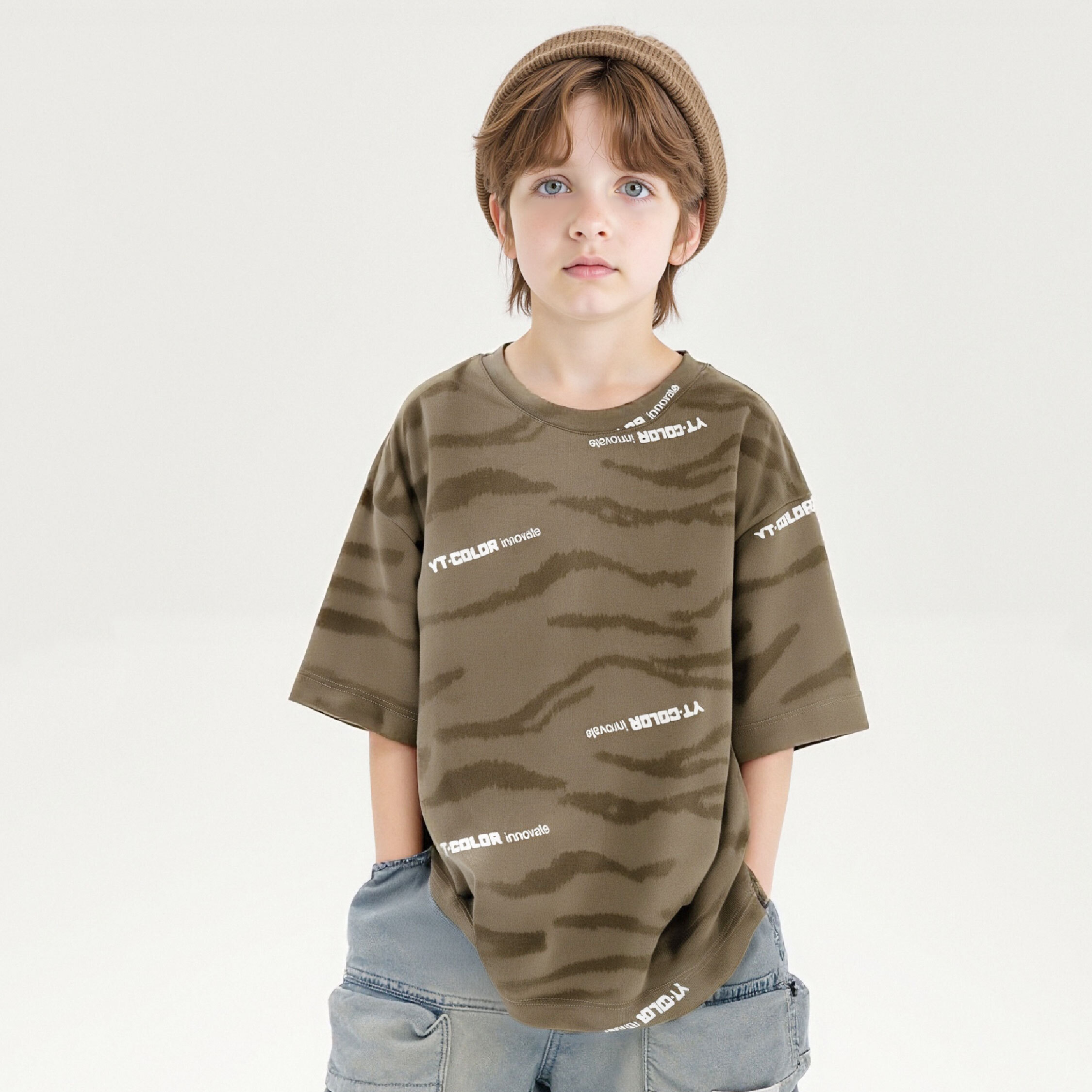 【H50867】帥氣斑馬紋英字印花上衣