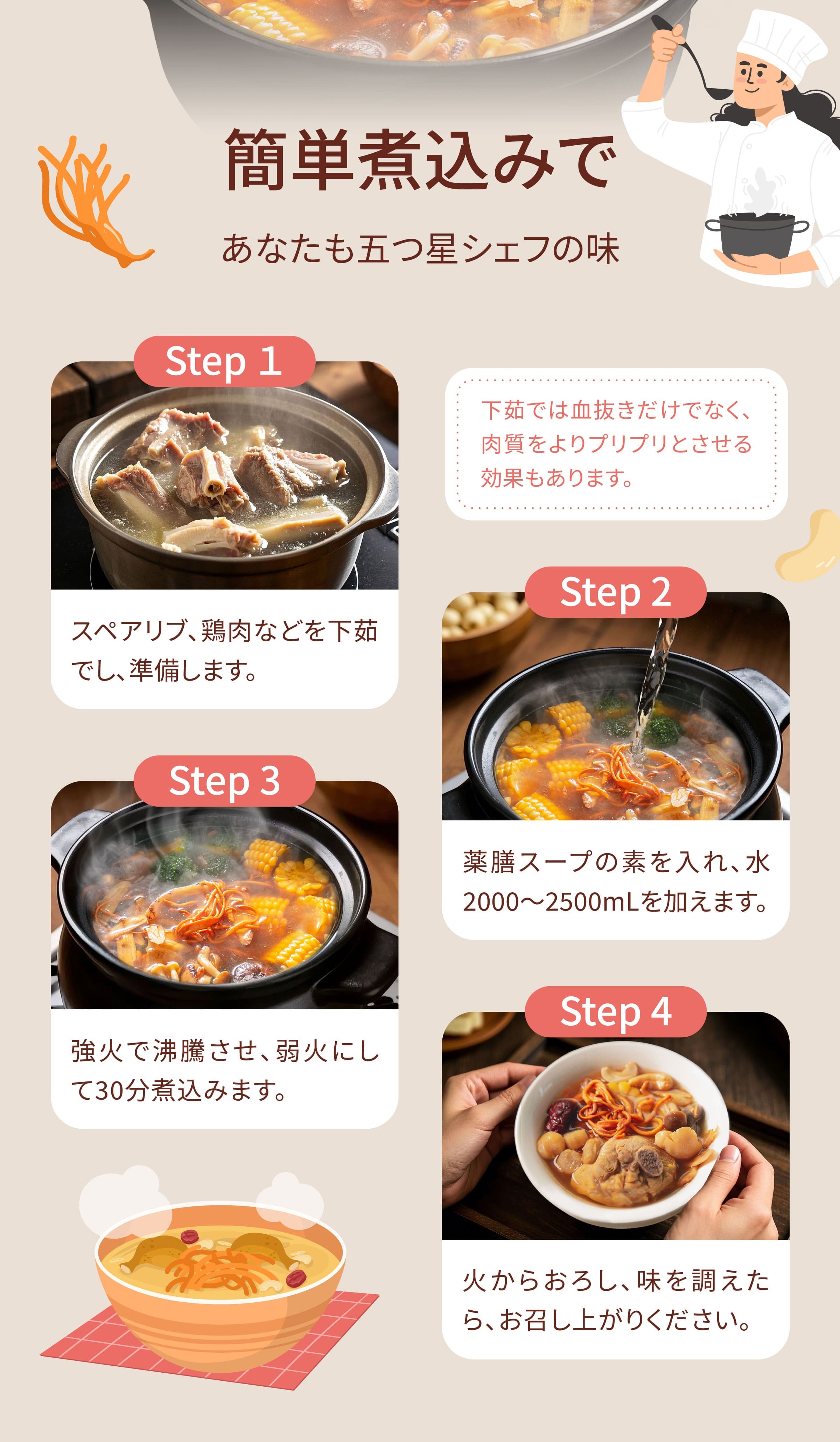 Dengyi 北虫草薬膳スープキット の淹れ方