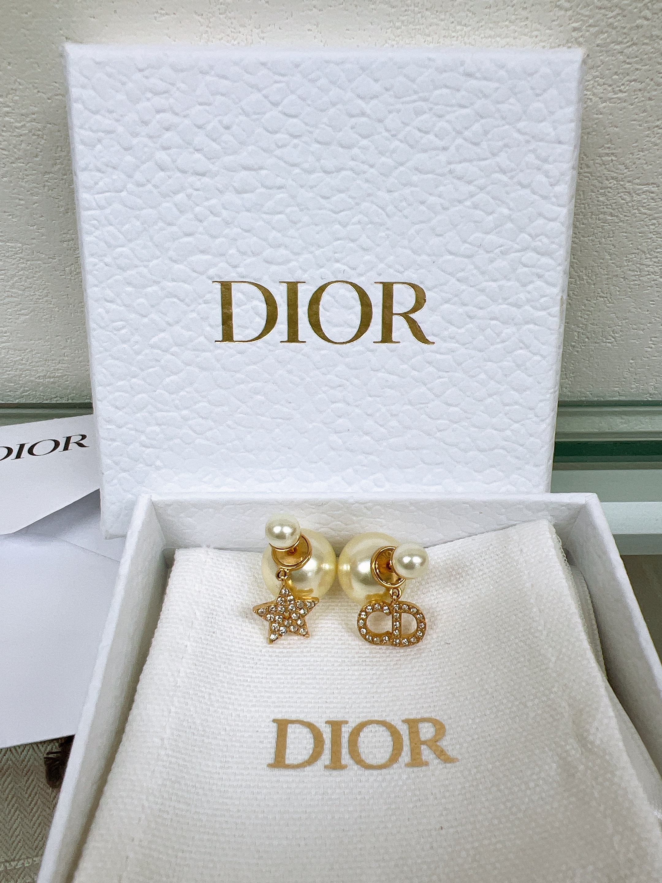 Dior tribales pearl CD earrings