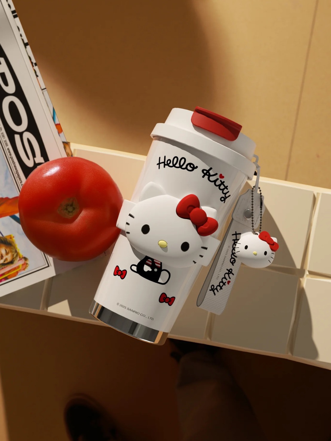 正版聯名 Y&3 X HELLO KITTY白色雙飲吸管杯子  520ML