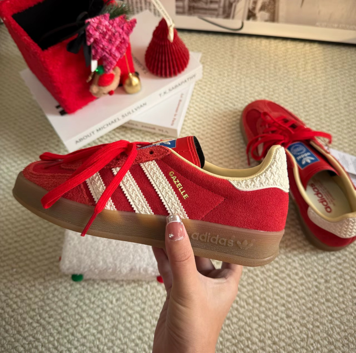 女鞋 ADIDAS GAZELLE INDOOR W 紅 麂皮 立體 焦底 德訓鞋 休閒鞋【IF1808】