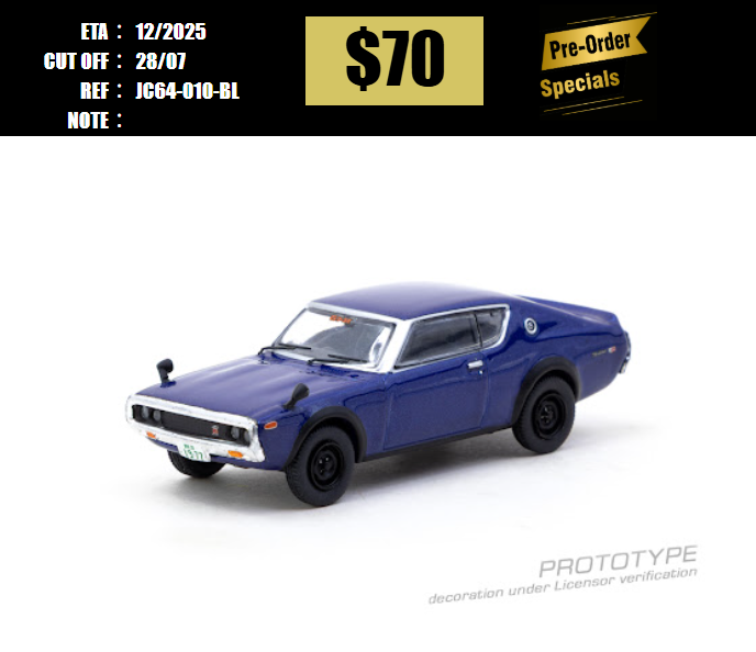 PO-$70 * TARMAC * 1:64 Nissan Skyline 2000GT-R KPGC110 Blue Metallic [OD16/07]