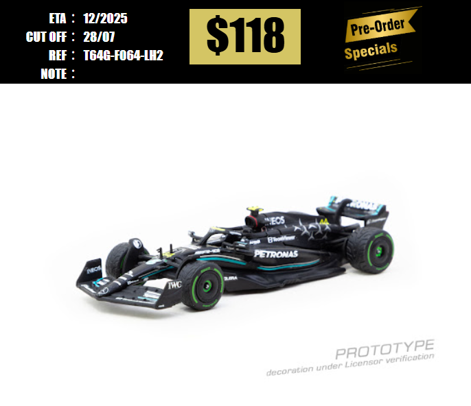PO-$118 * TARMAC * 1:64 Mercedes-AMG F1 W14 E Performance Monaco Grand Prix 2023 Lewis Hamilton [OD16/07]