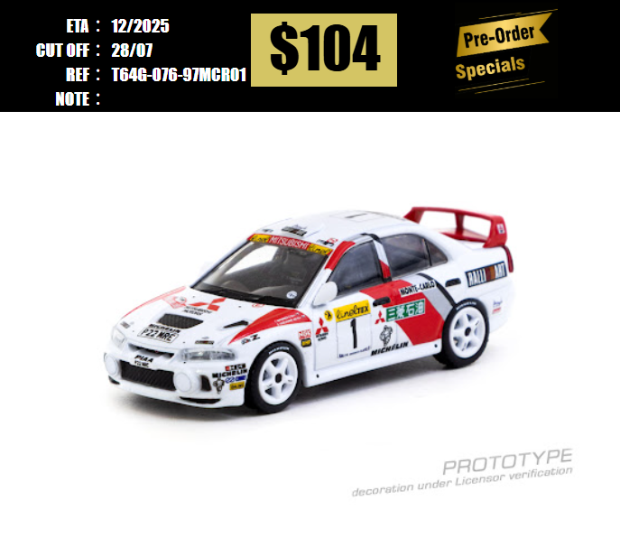 PO-$104 * TARMAC * 1:64 Mitsubishi Lancer Evolution IV Rallye Monte-Carlo 1997 Tommi Mäkinen /  Seppo Harjanne  [OD16/07]