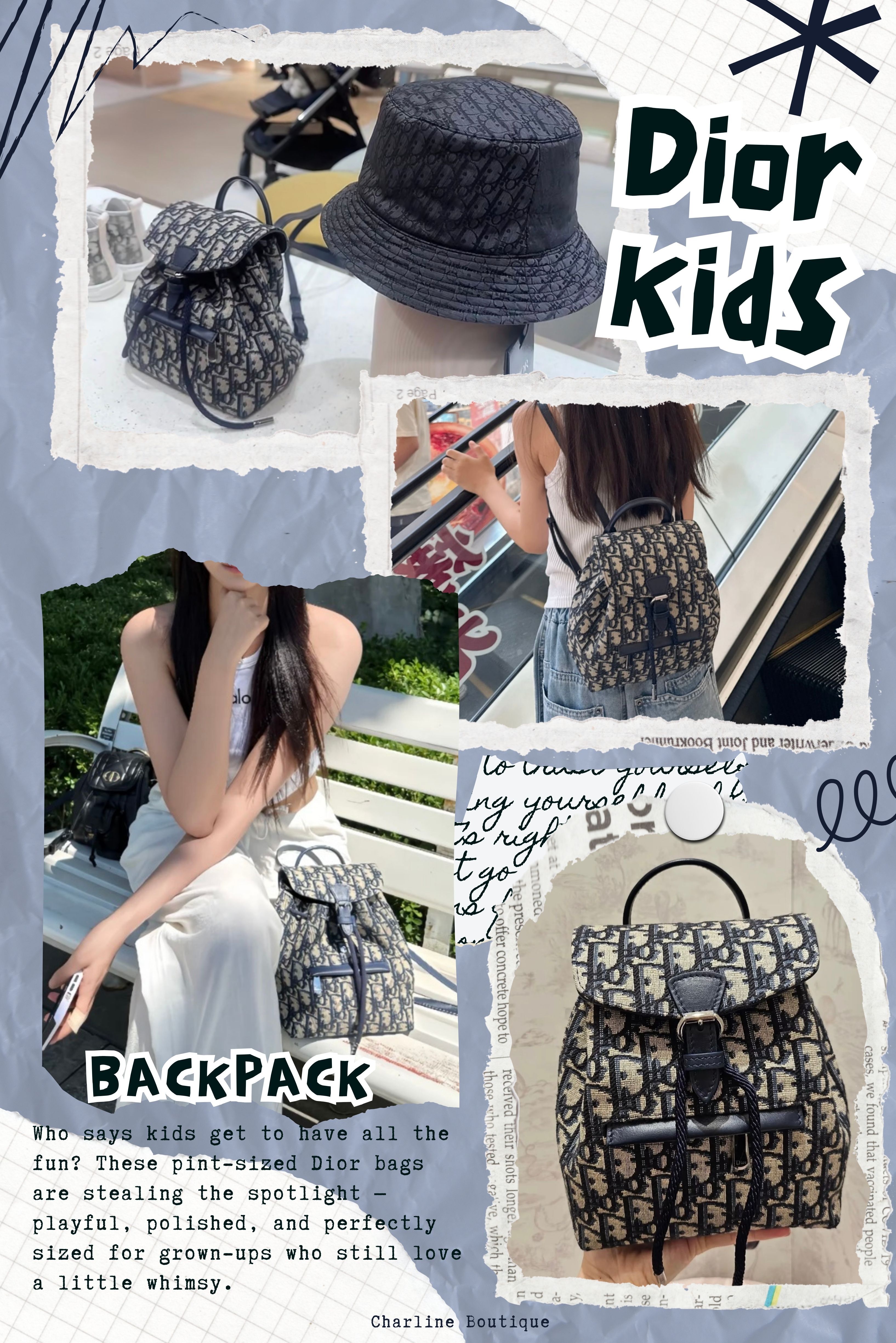 Kids' Backpack：束口翻蓋設計，復古氣息中帶點學院風的後背包  * 尺寸：約 25 × 30 × 13 公分  這款包以束口抽繩搭配皮革翻蓋設計，整體造型感更強，視覺上有點像是復古登山包結合學院風背包。外型比 Rider 更柔和一些，非常適合女生或是女孩們使用，但收納與實用性完全不減分。如果您是個不失可愛感的女生這款造型後背包絕對值得考慮。尤其搭配牛仔褲或長洋裝都超好看，是屬於「文青型背包」的代表！