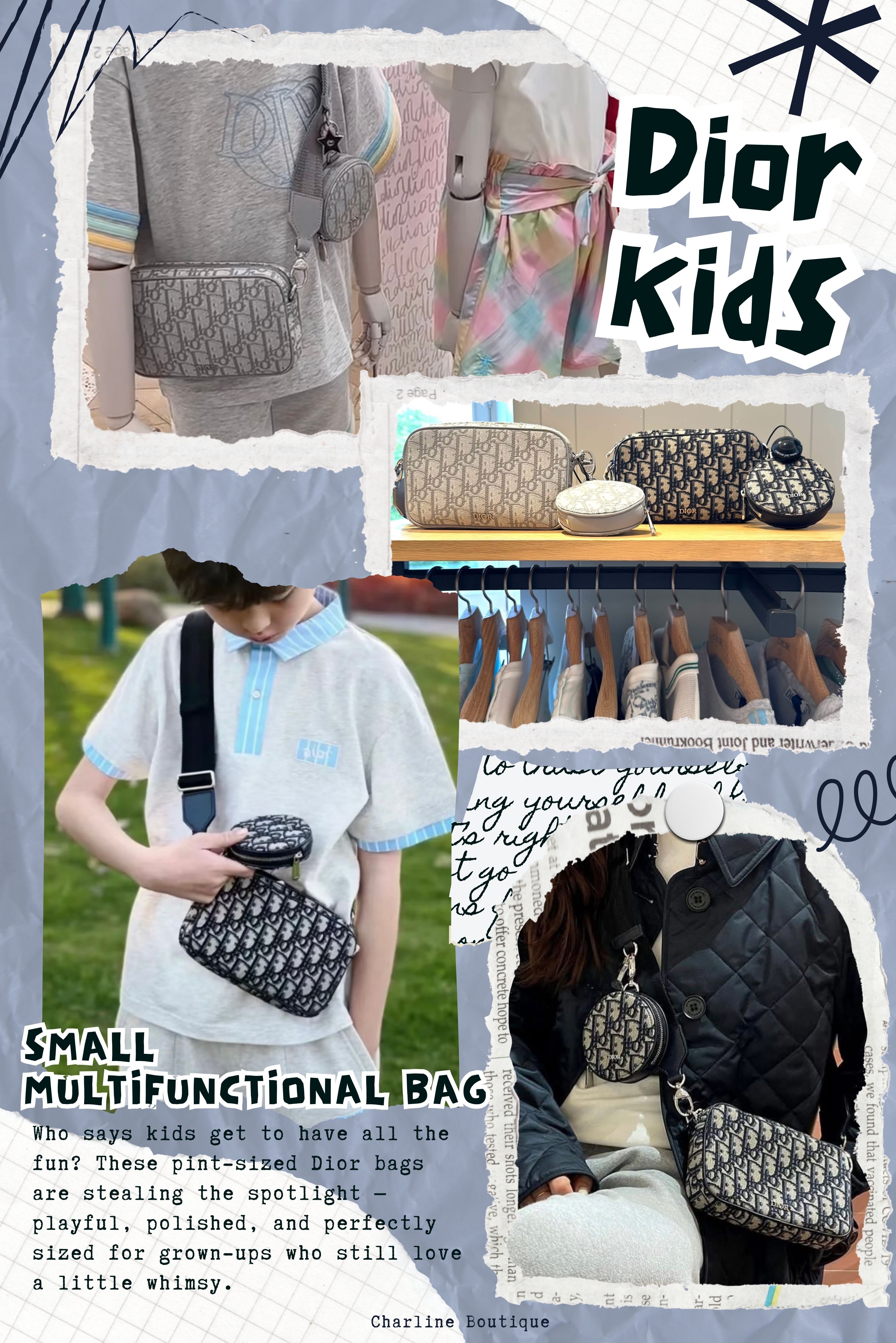 Kids' Small Multifunctional Bag：輕巧百搭，多種背法任您選  * 尺寸：約 18 × 10 × 5 公分  這款橫式多功能包，是小資族超愛的實用款。雖然是童包，但設計一點也不幼稚，反而極具都會感與中性簡約風格。包身輕巧，能裝手機、卡夾與唇膏，出門簡單走跳絕對夠用。搭配可拆式寬背帶，不管是手拿、肩背、斜背都可以，斜背得長度是可以調節到連大人都能駕馭的長度，因為可以讓穿搭方式更多元，這邊要特別推薦給喜歡精緻小包、又追求日常實用性的你及妳。