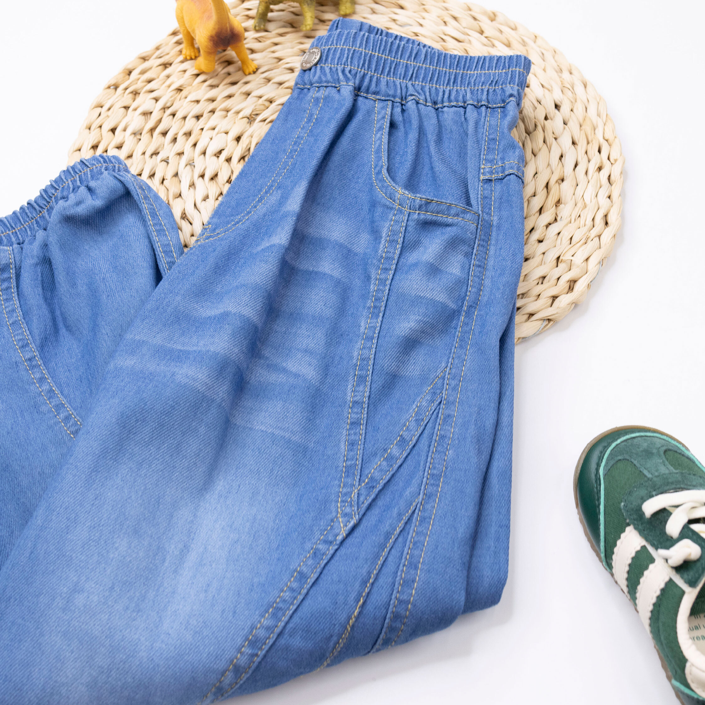 【H50875】質感裝飾鈕釦丹寧長褲