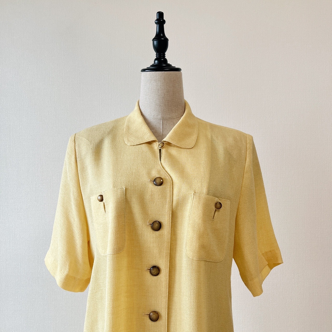 日本製奶油黃色古著連身裙