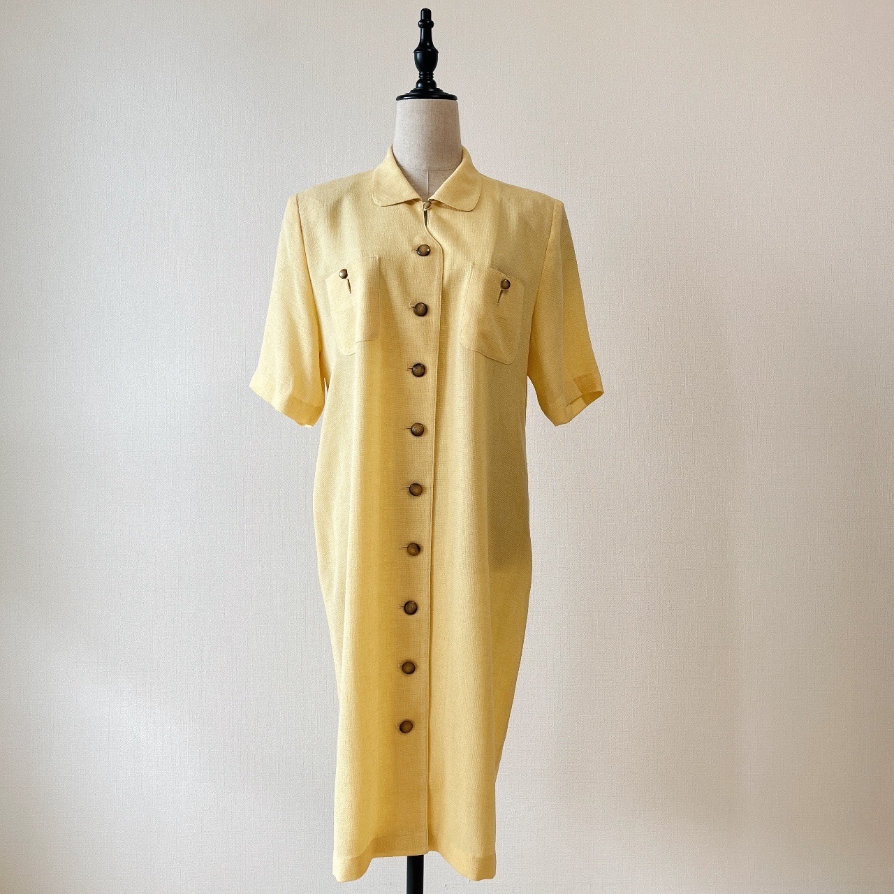 日本製奶油黃色古著連身裙