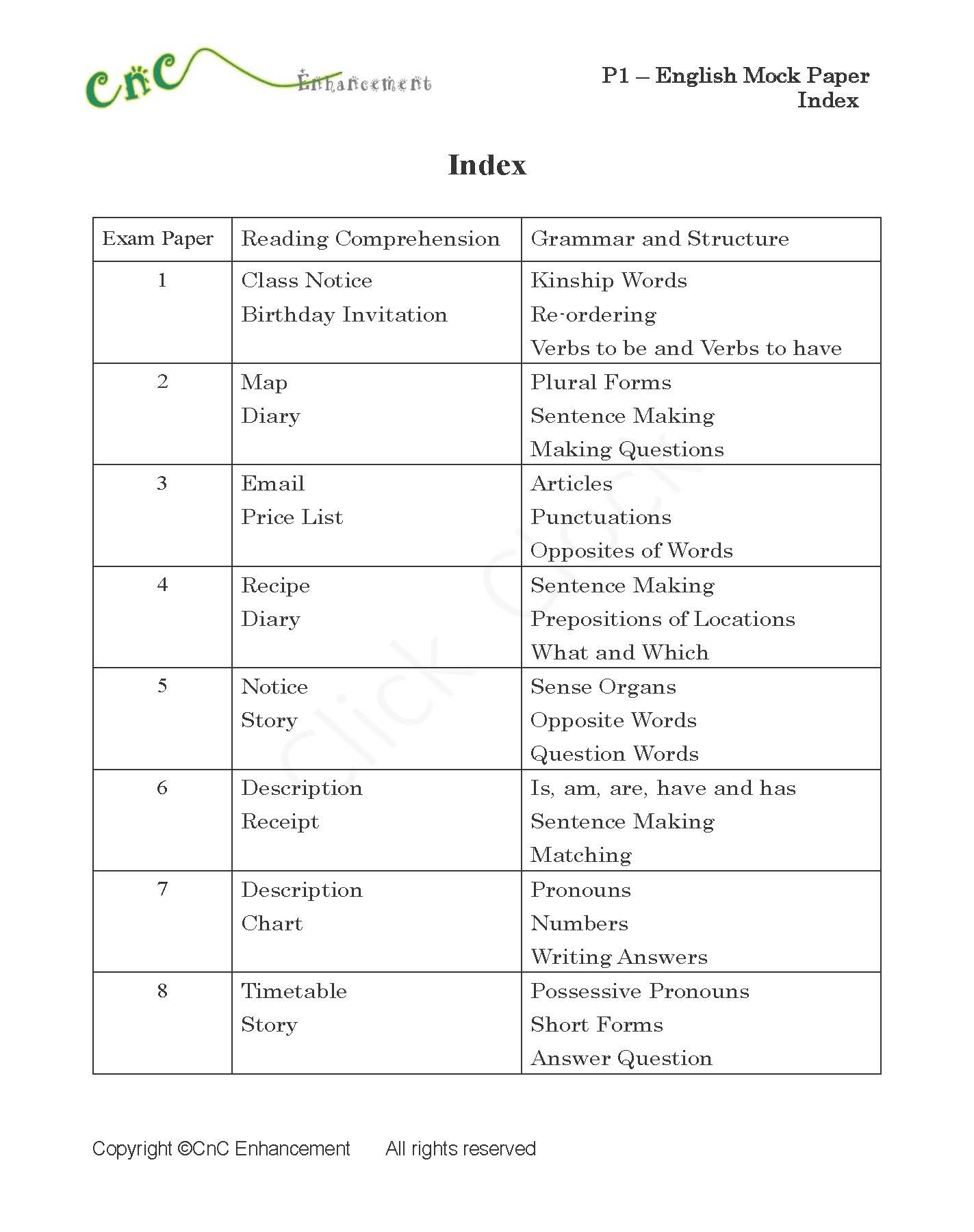 (PE 11)  P1 小學英文模擬考試 (Mock Paper)