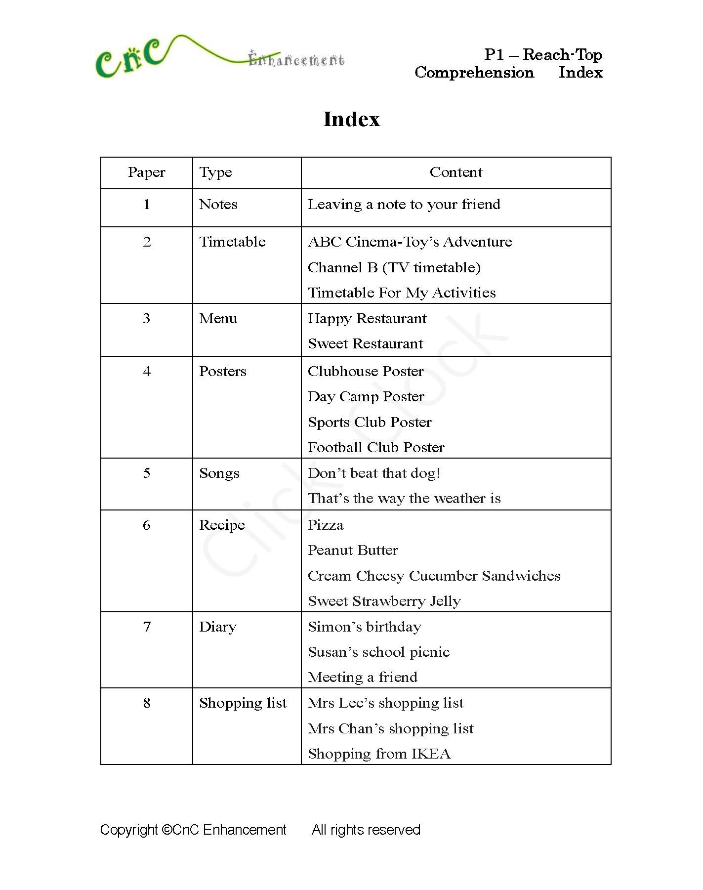 (PE 21)  P1 小學英文閱讀理解 (Reach-Top)