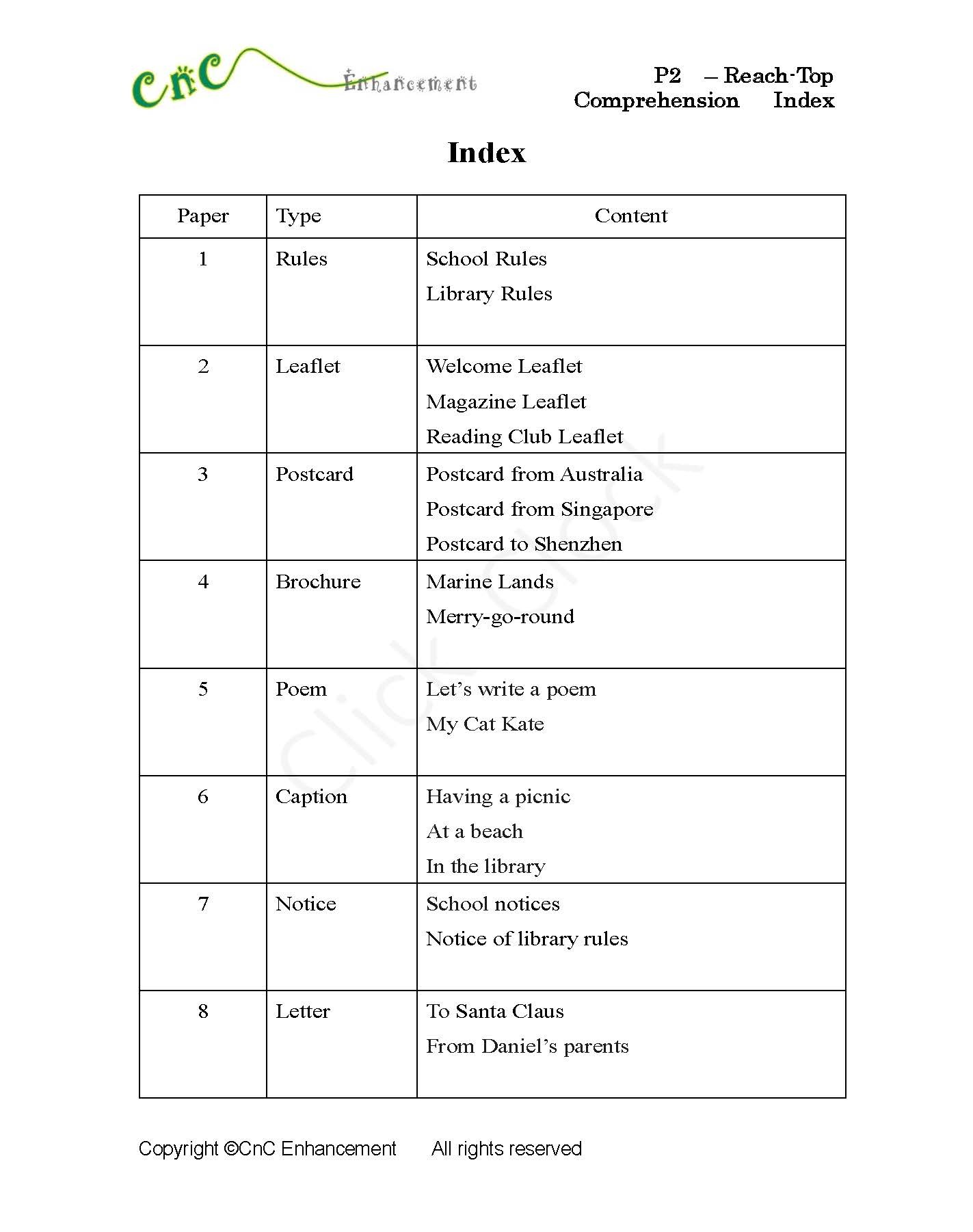 (PE 21)  P2 小學英文閱讀理解 (Reach-Top)