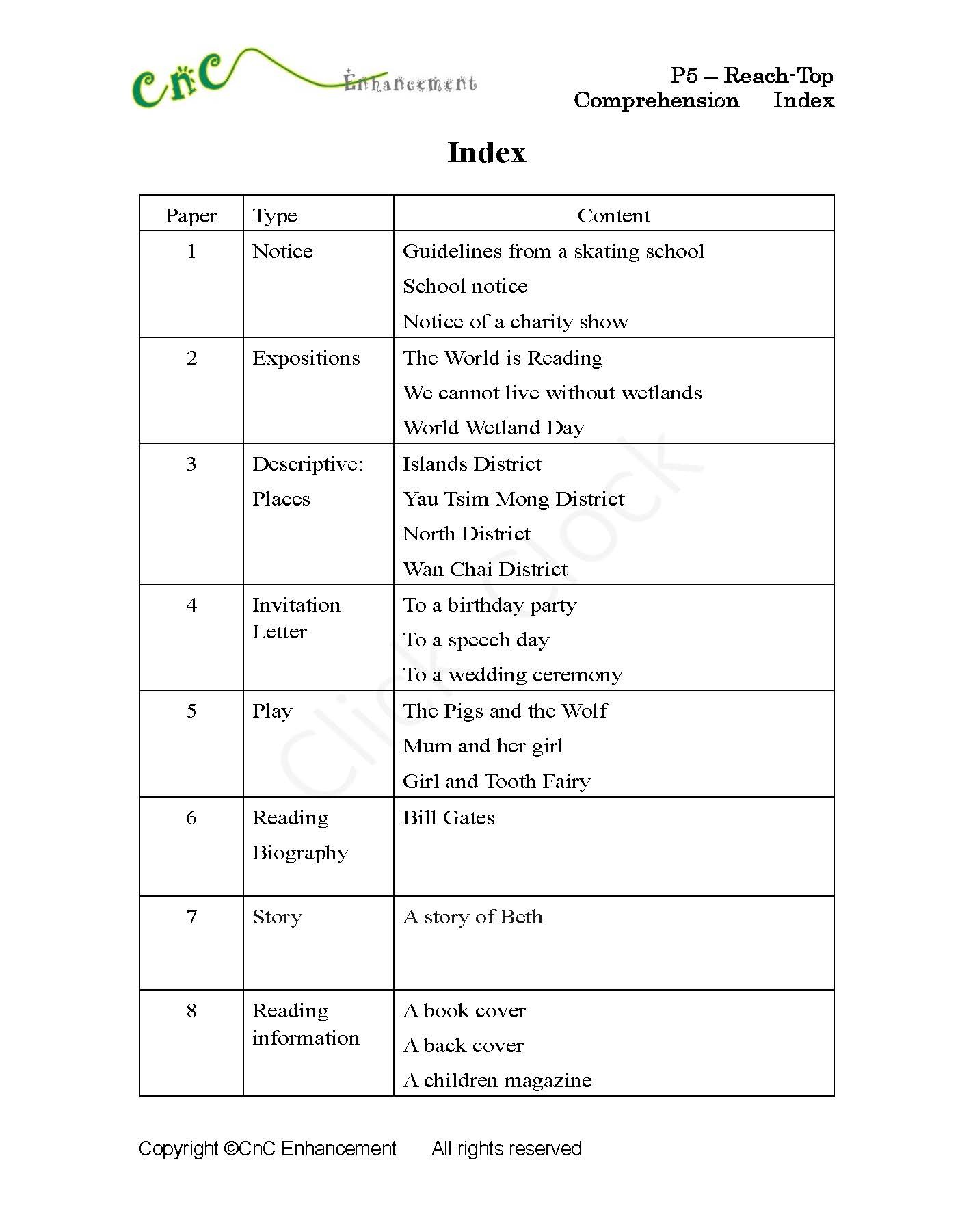 (PE 21)  P5 小學英文閱讀理解 (Reach-Top)