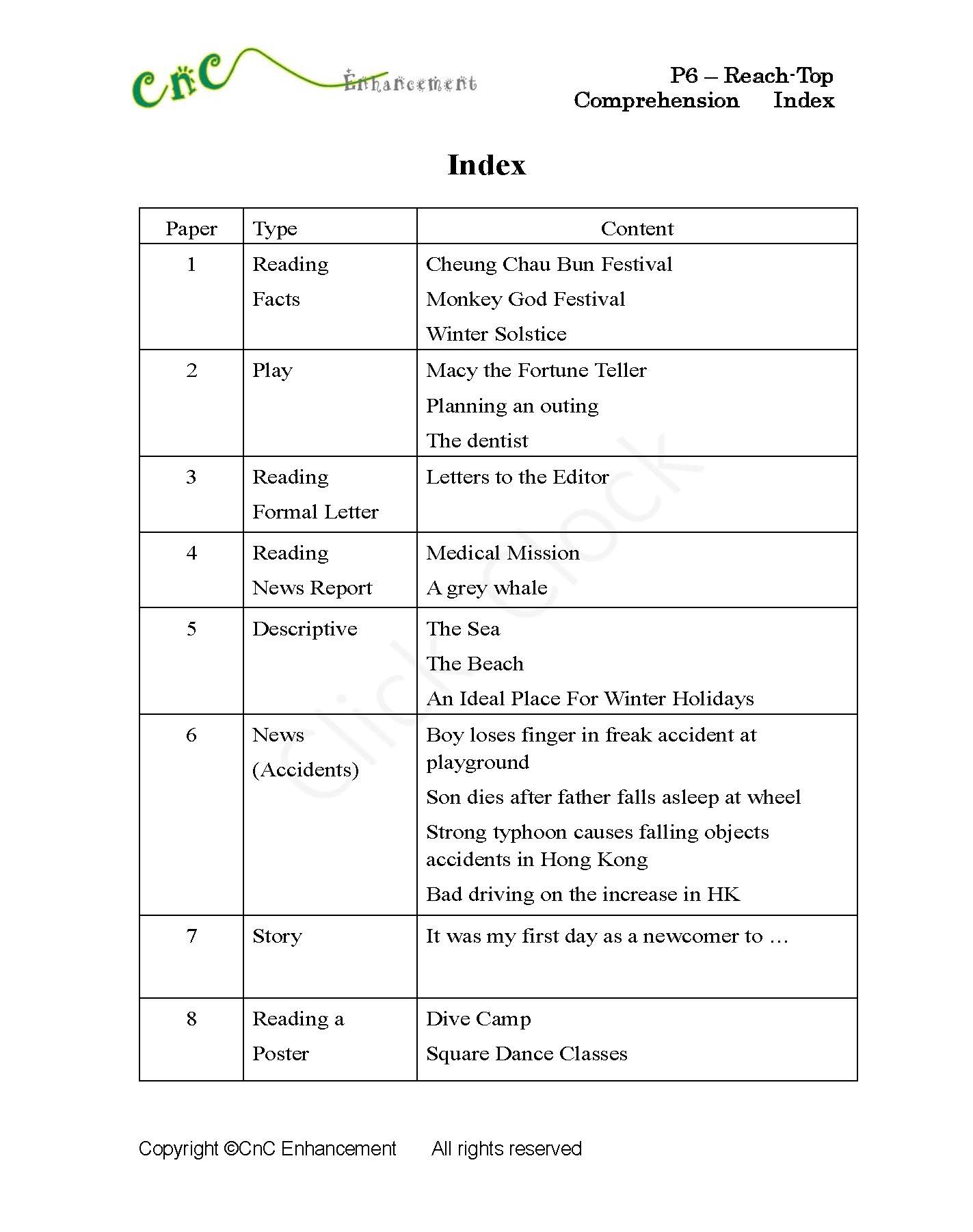 (PE 21)  P6 小學英文閱讀理解 (Reach-Top)