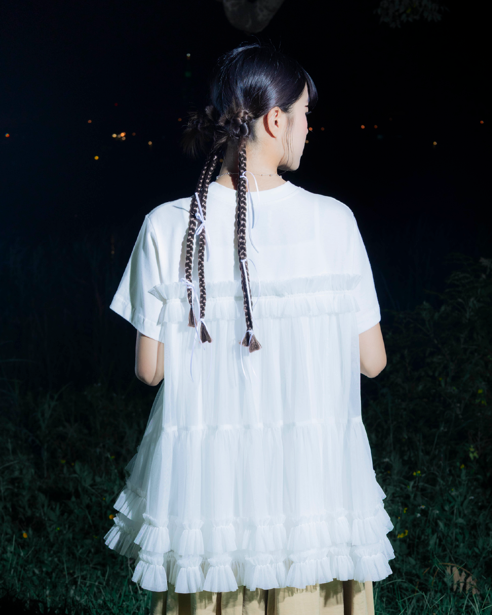 【 Kiki.co made 】layered mesh ruffle top - white