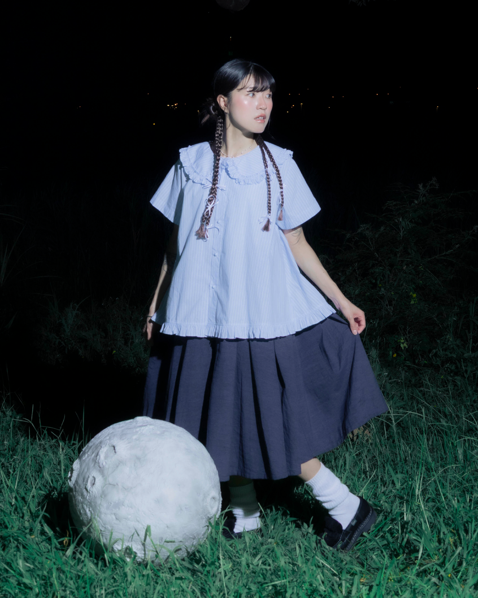 【 Kiki.co made 】midi pleated skirt - navy