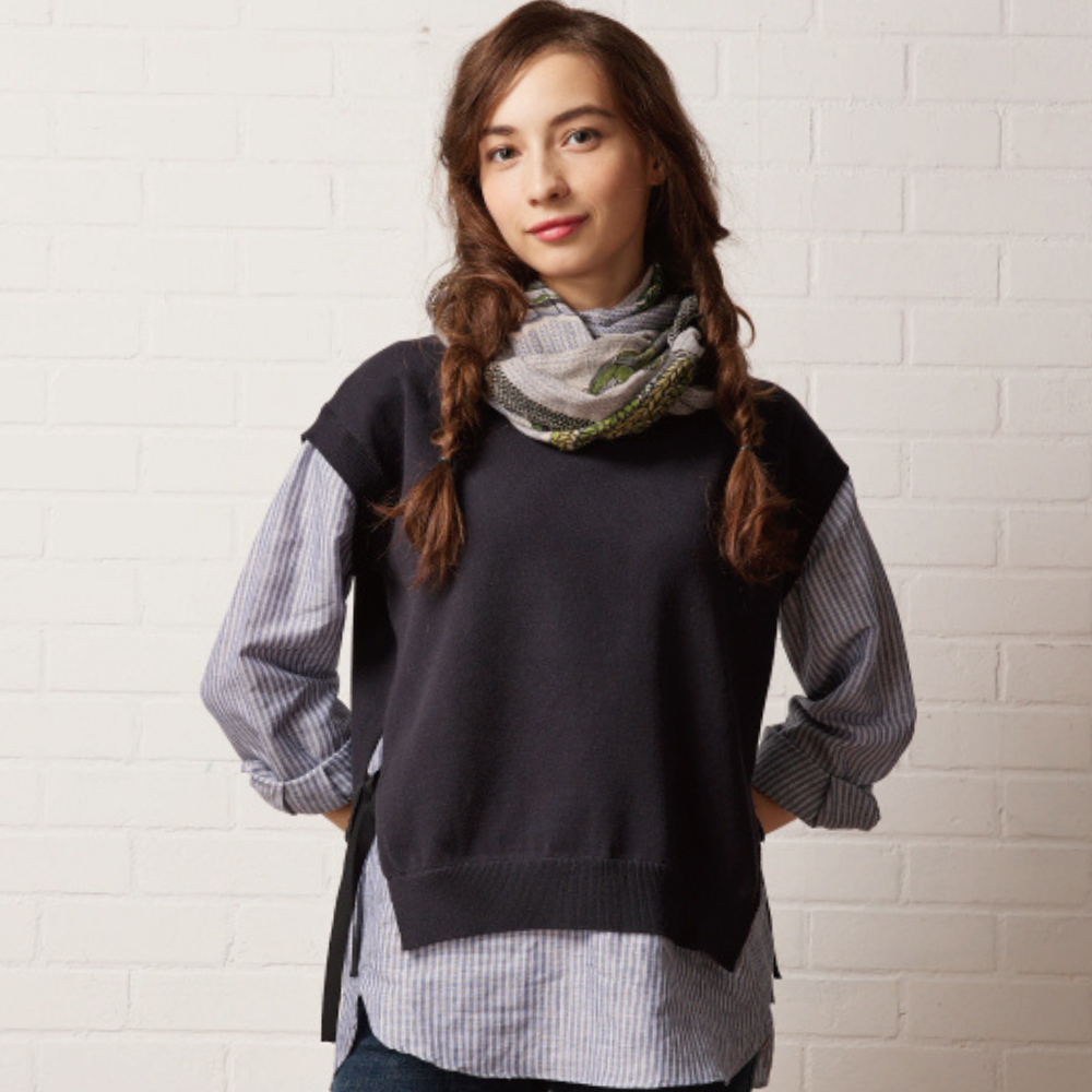 PIPPY時尚假兩件背心襯衫 藍