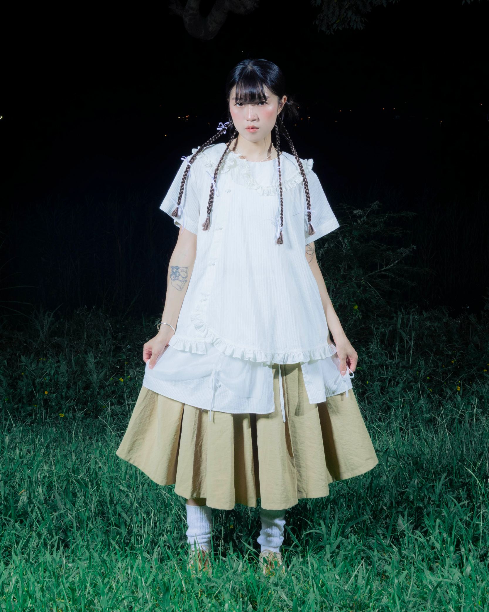 【 Kiki.co made 】midi pleated skirt - kahki