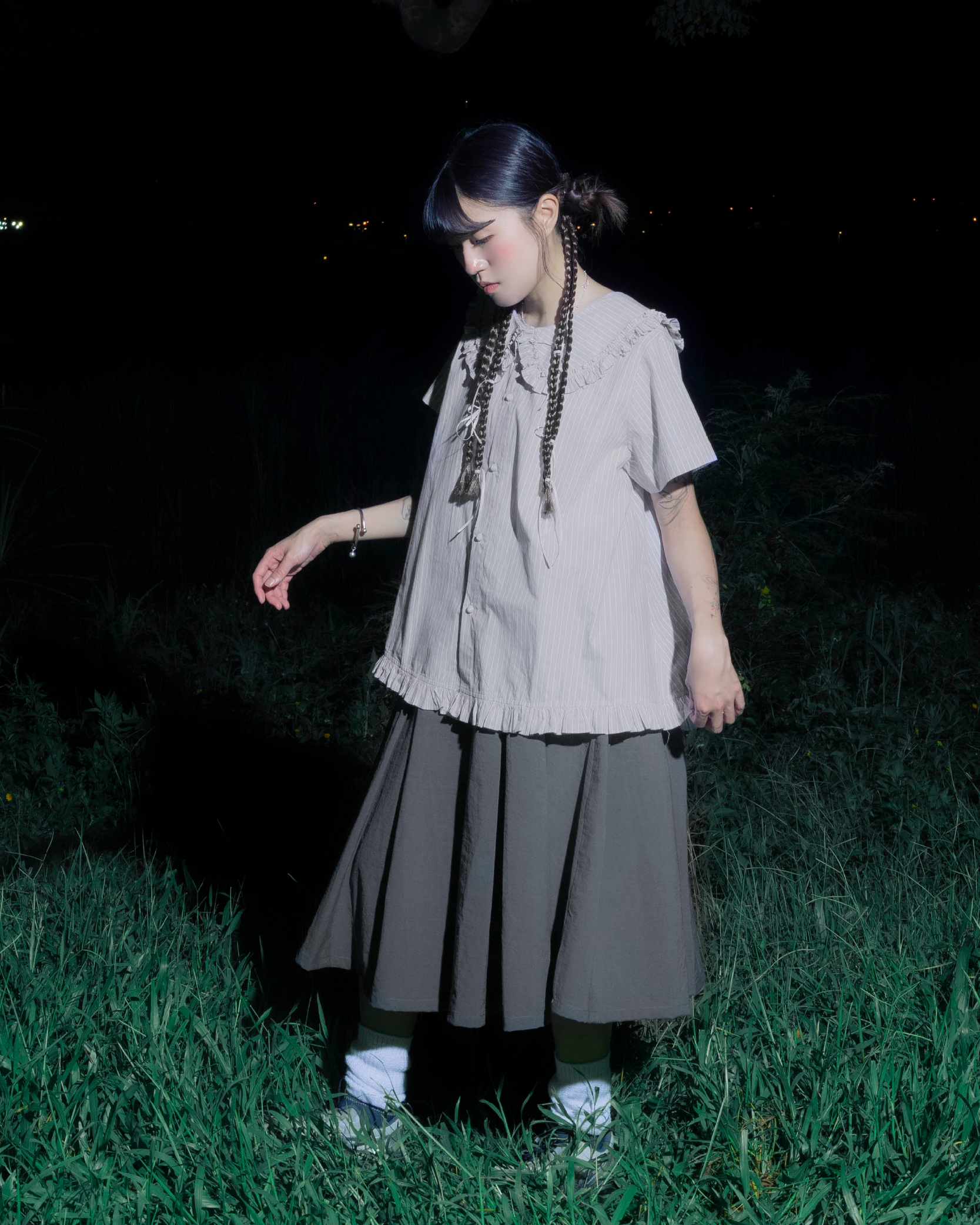 【 Kiki.co made 】midi pleated skirt - grey