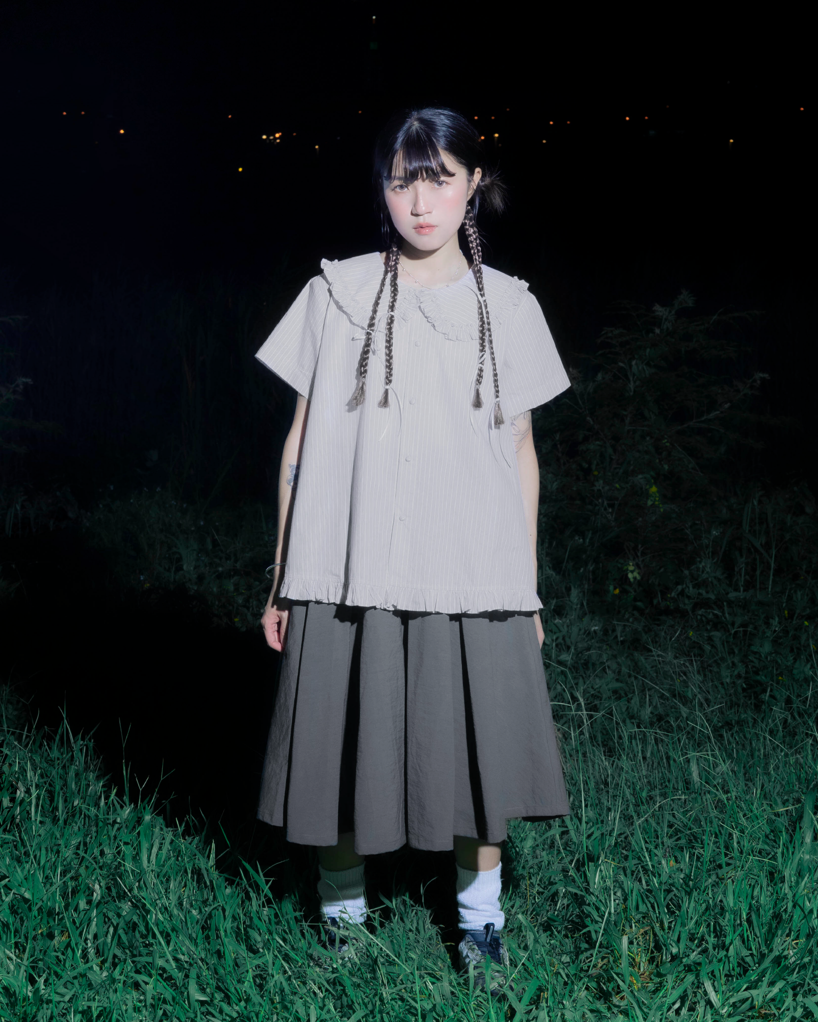 【 Kiki.co made 】midi pleated skirt - grey