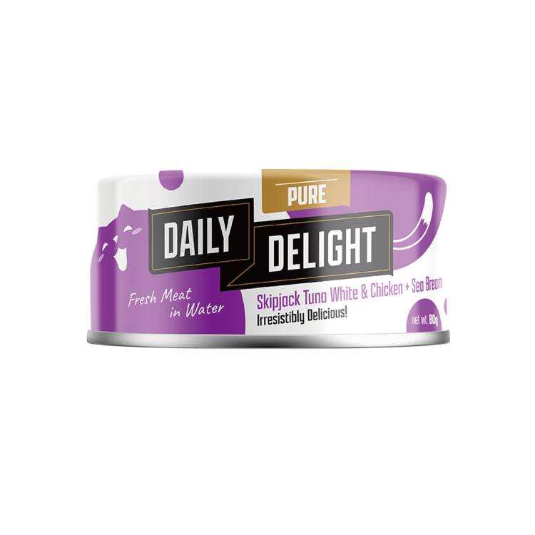 (6罐平均$15/罐) Daily Delight PURE 湯汁 白鰹吞拿魚+雞肉+海鯛魚 80g