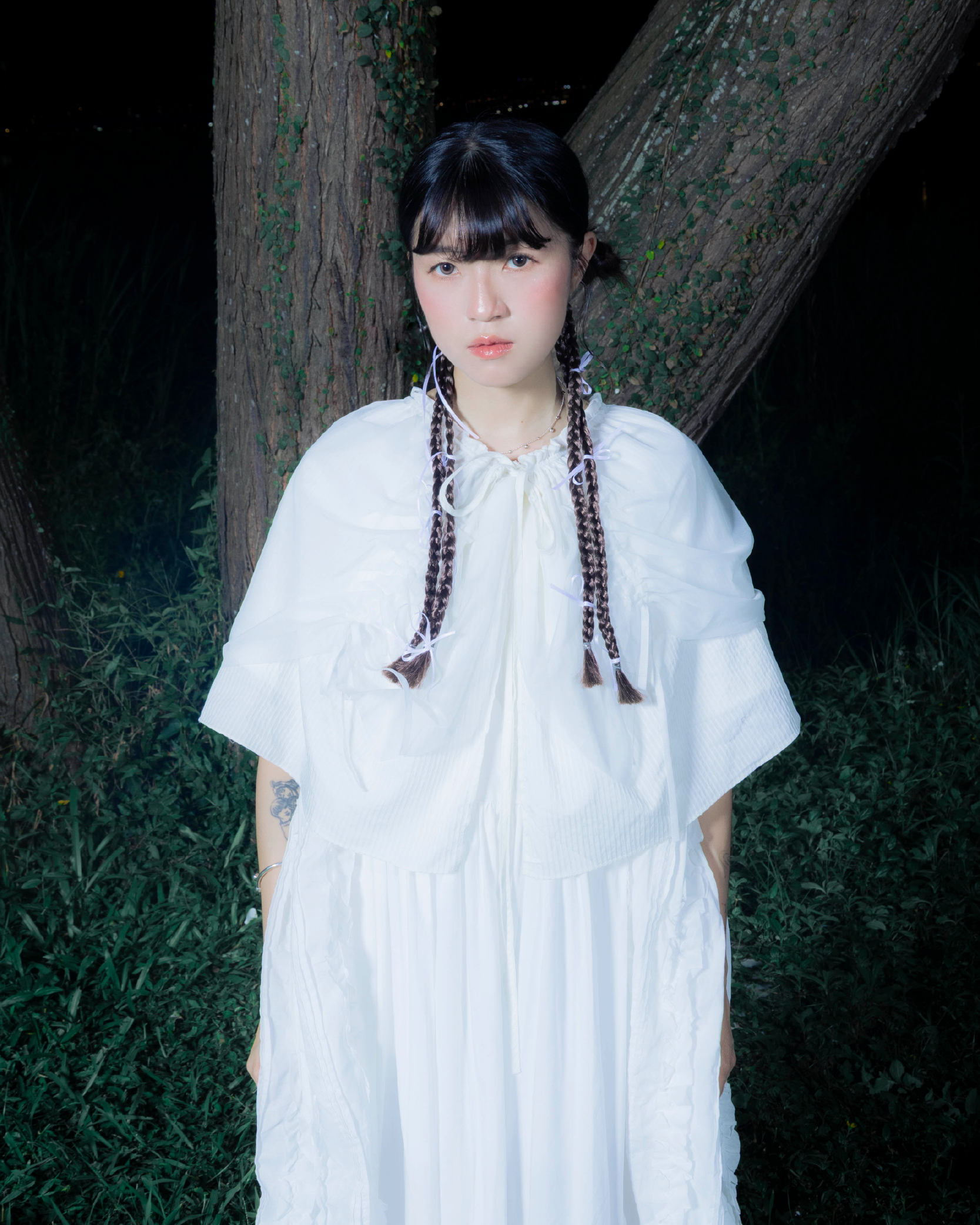 【 Kiki.co made 】 layered curtain mesh skirt - white