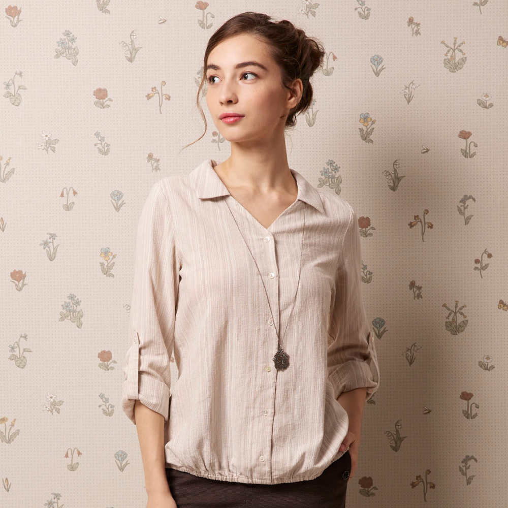 PIPPY經典直條紋棉質翻領外衫 米