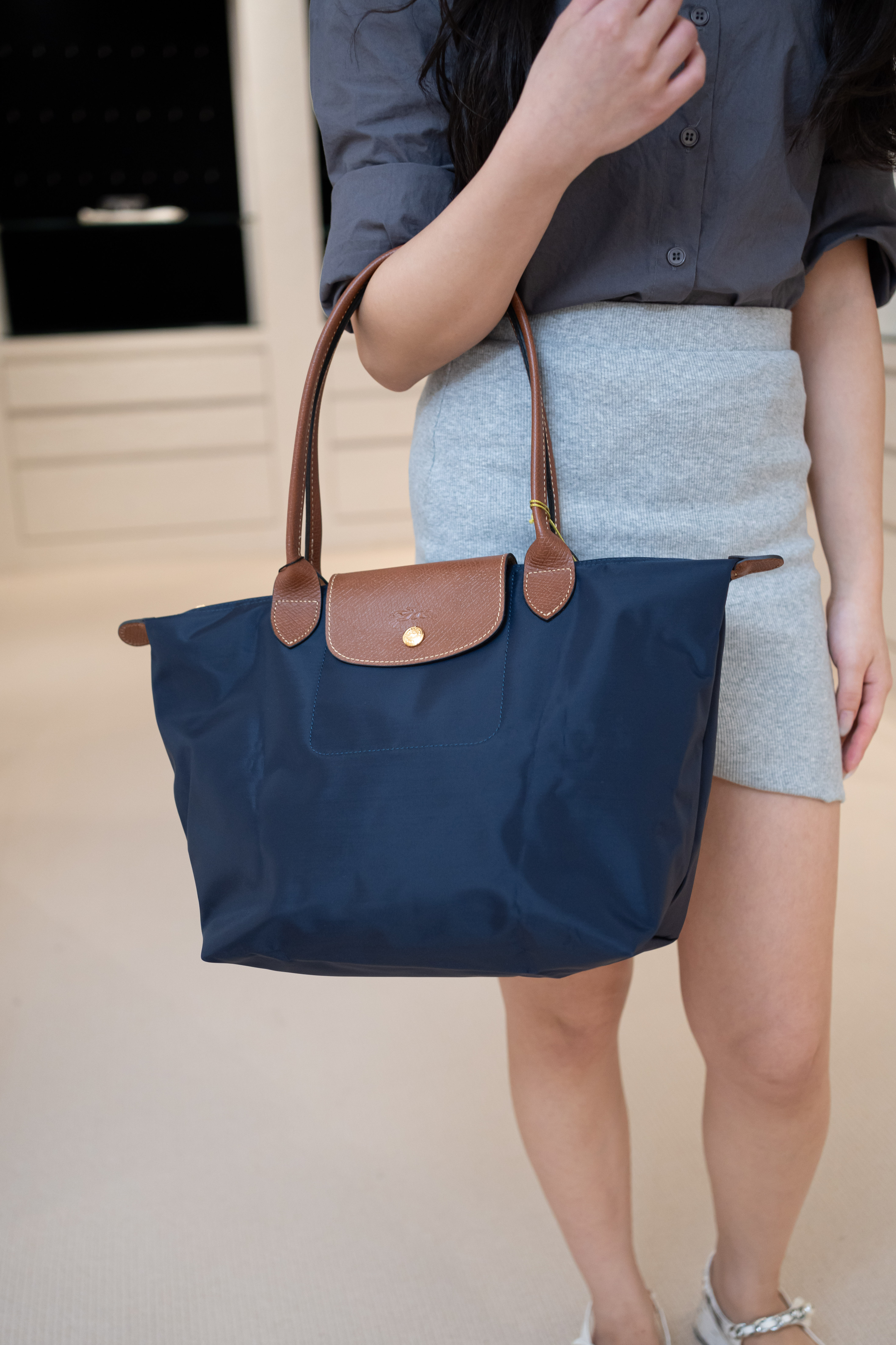 LONGCHAMP Le Pliage 28 長柄帆布袋 中號 藍色