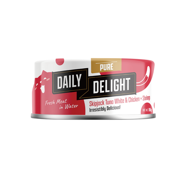 (6罐平均$15/罐) Daily Delight PURE 湯汁 白鰹吞拿魚+雞肉+鮮蝦 80g