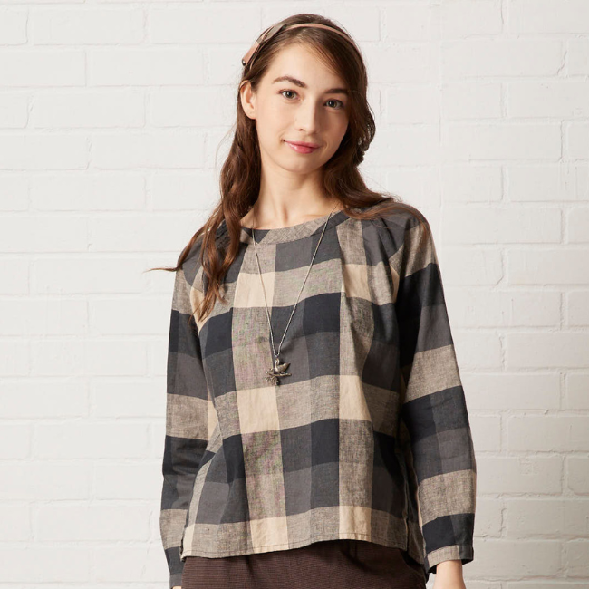 PIPPY經典大格紋棉質圓領上衣 黑