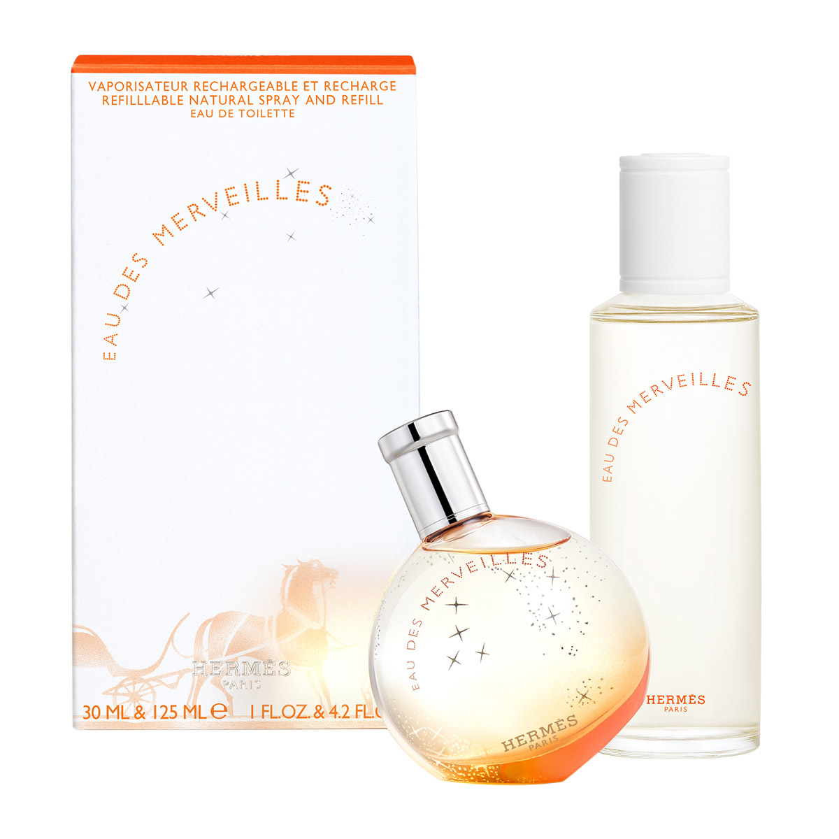 HERMES Eau des Merveilles橘彩星光淡香水套裝 30ml+Refill125ml