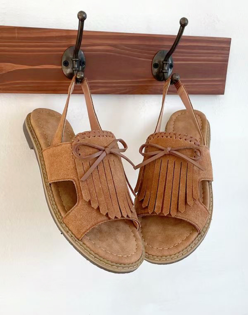 #228N505 夏日可麗露~ ♪ ྀི  Ribbon流蘇麂皮涼鞋