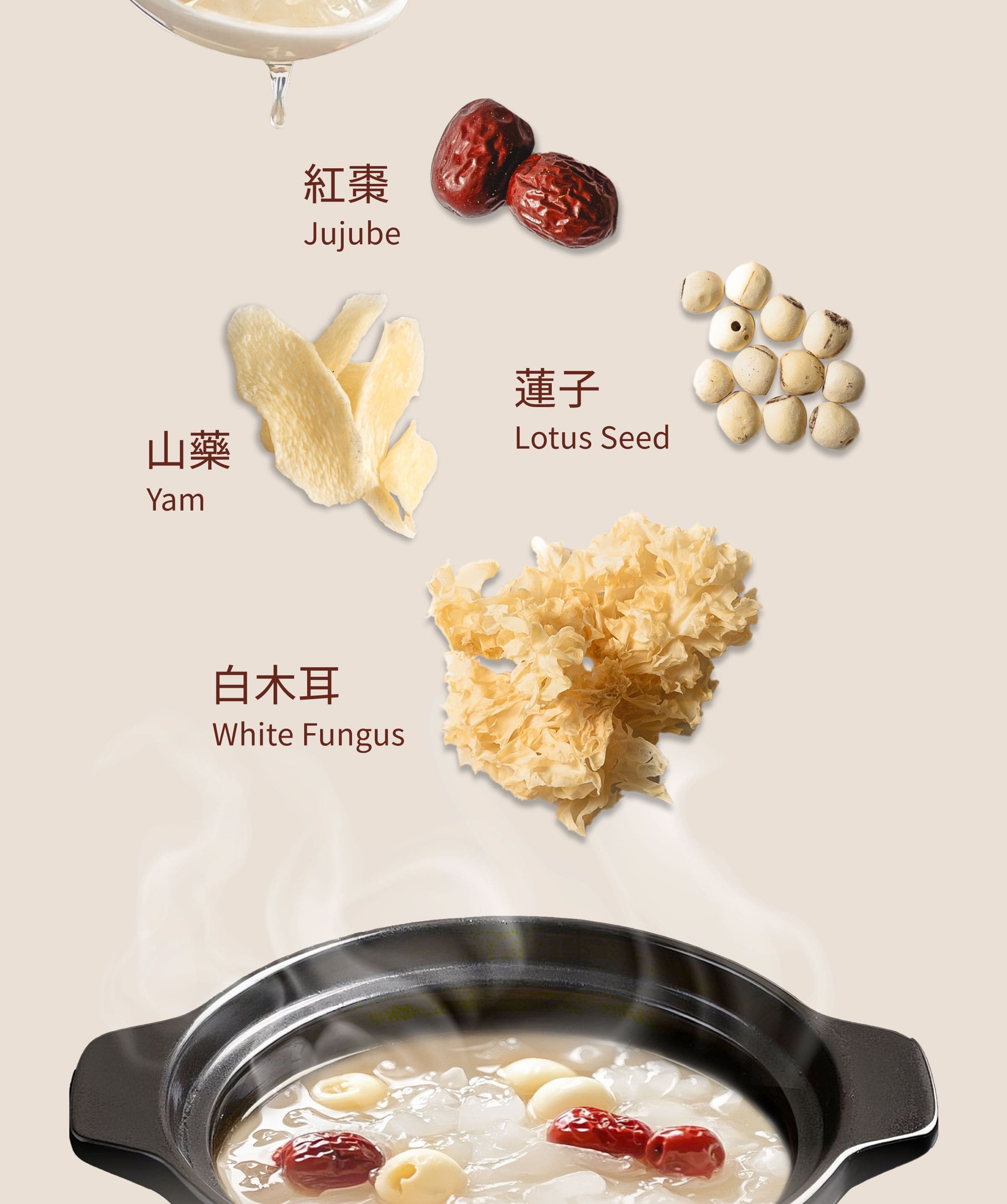 Dengyi 白きくらげと蓮の実のデザート の材料