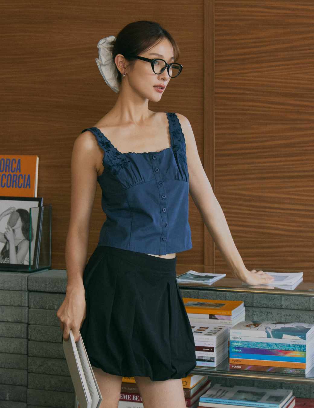 雕紋排扣花邊背心（藍灰色/3尺寸）